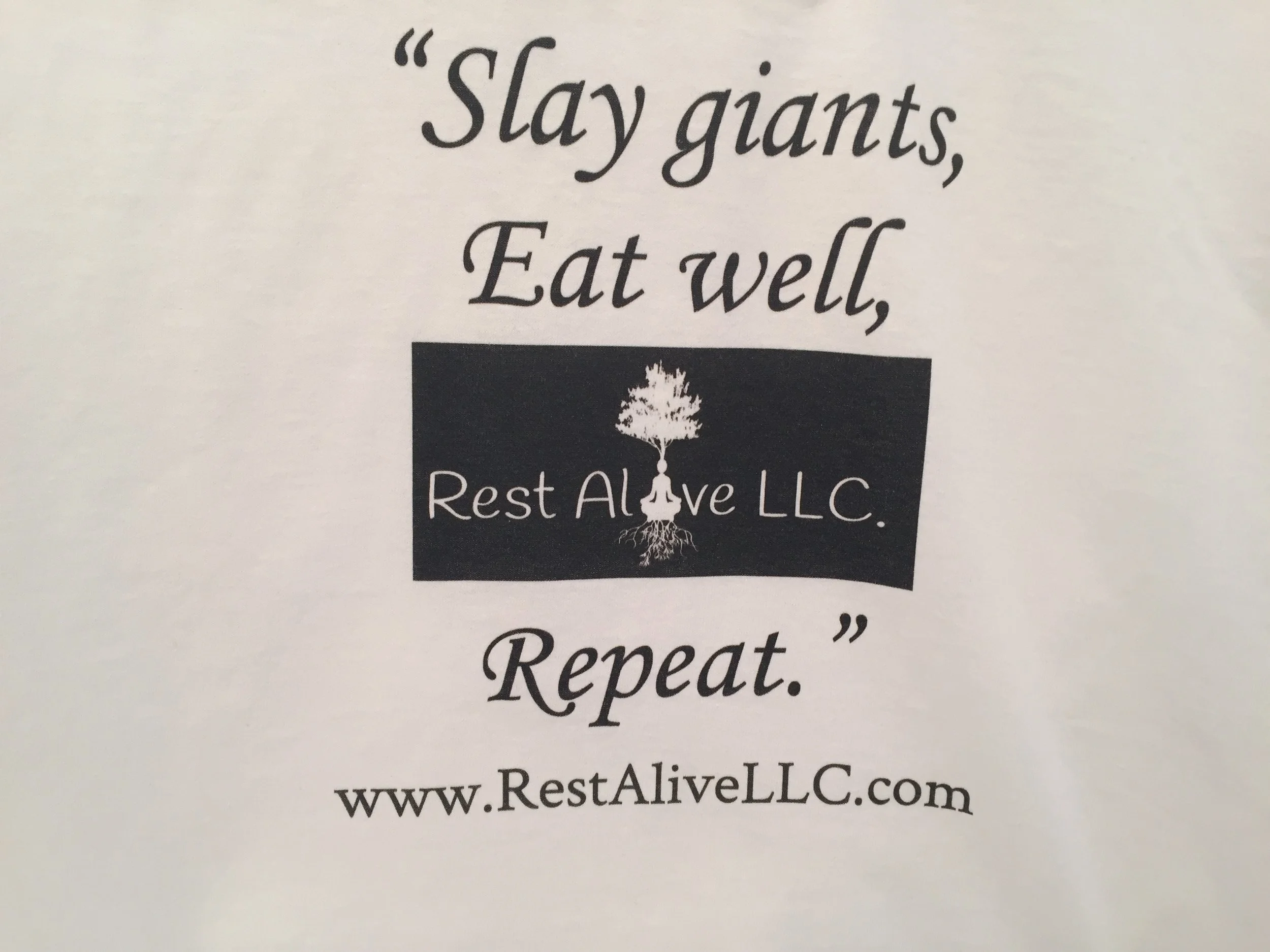 100% White Cotton Rest Alive LLC. Trademark T-Shirt