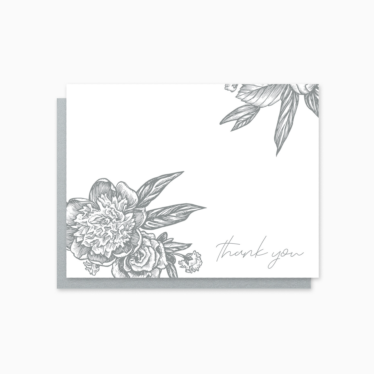 Floral Letterpress Thank You Card - Silver