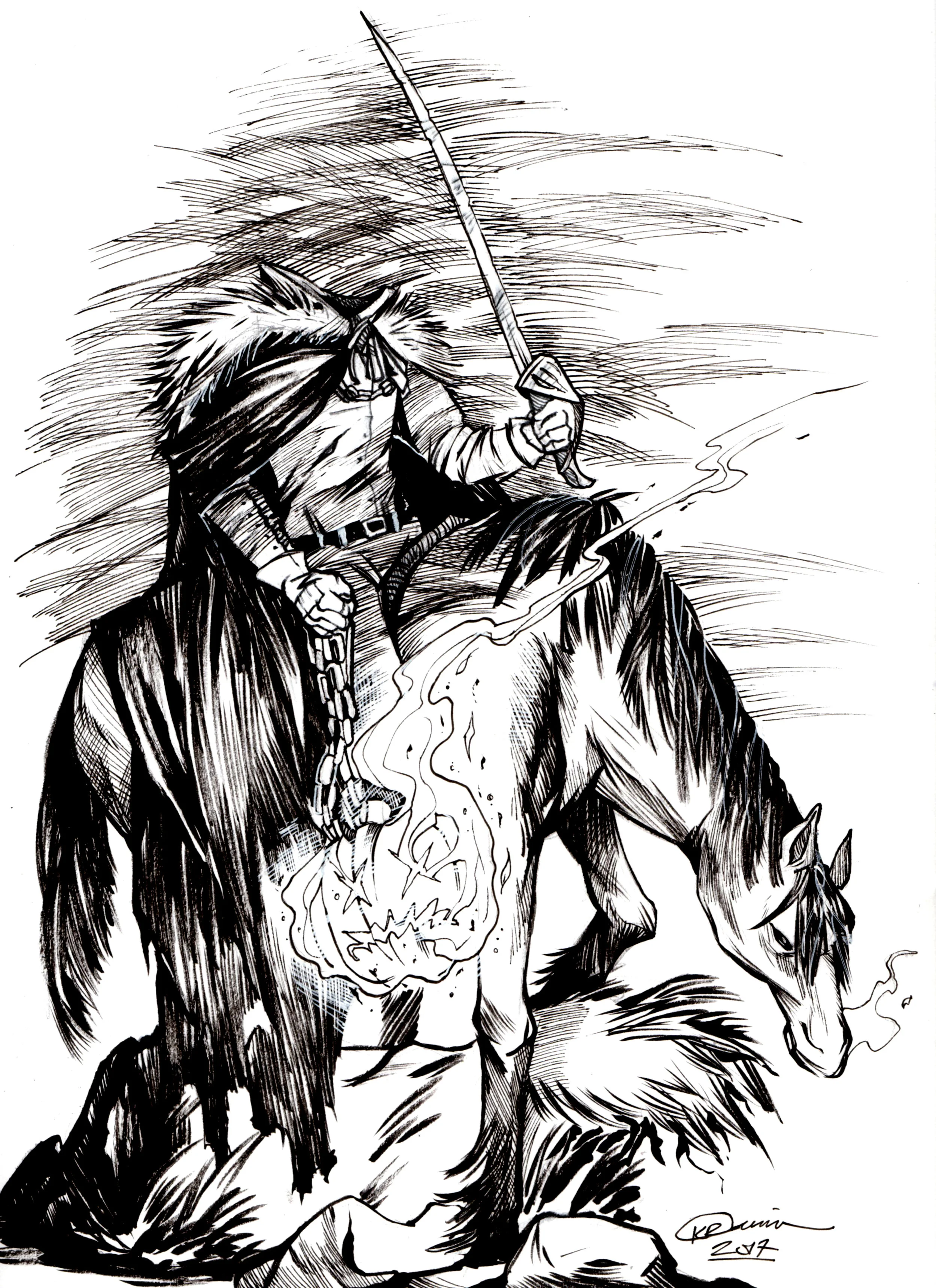 Inktober Day 5: Headless Horseman - Original Artwork