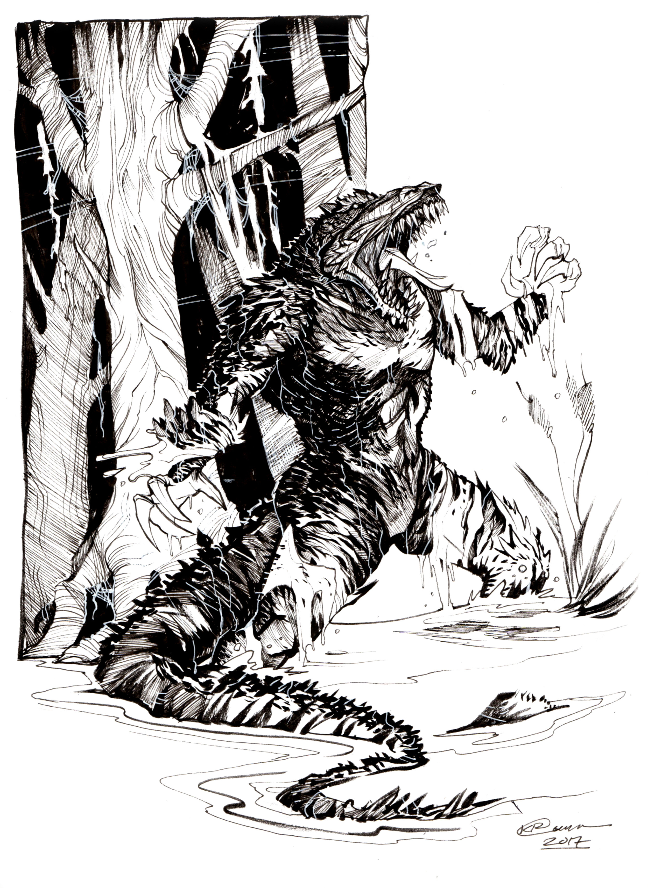 Inktober Day 31: Lizard Man - Original Artwork