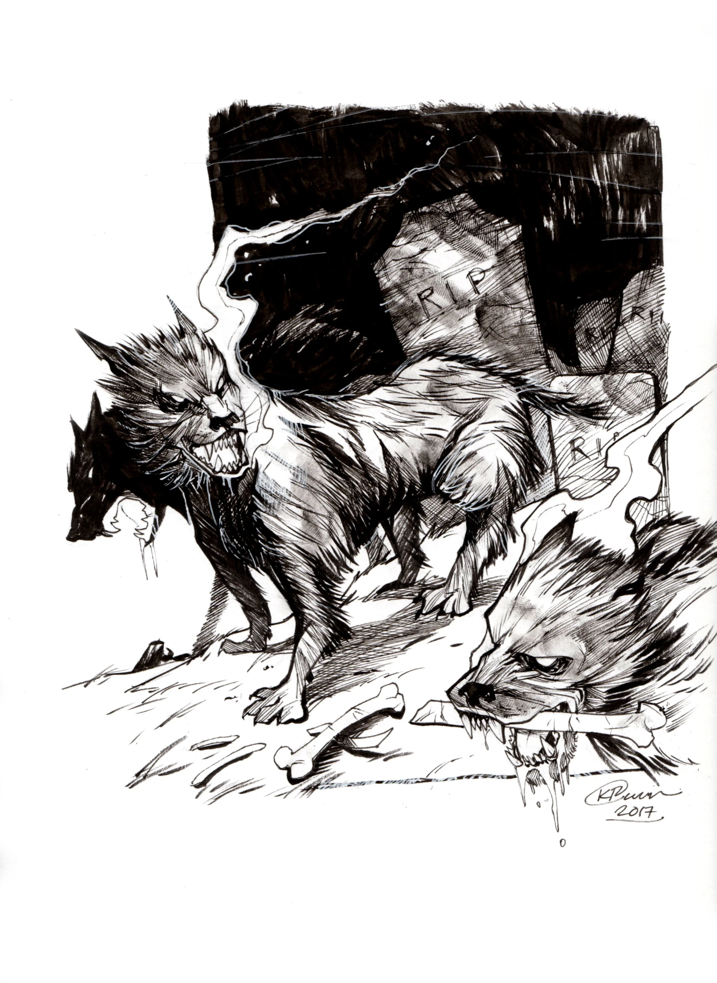 Inktober Day 30: Hell Hounds - Original Artwork