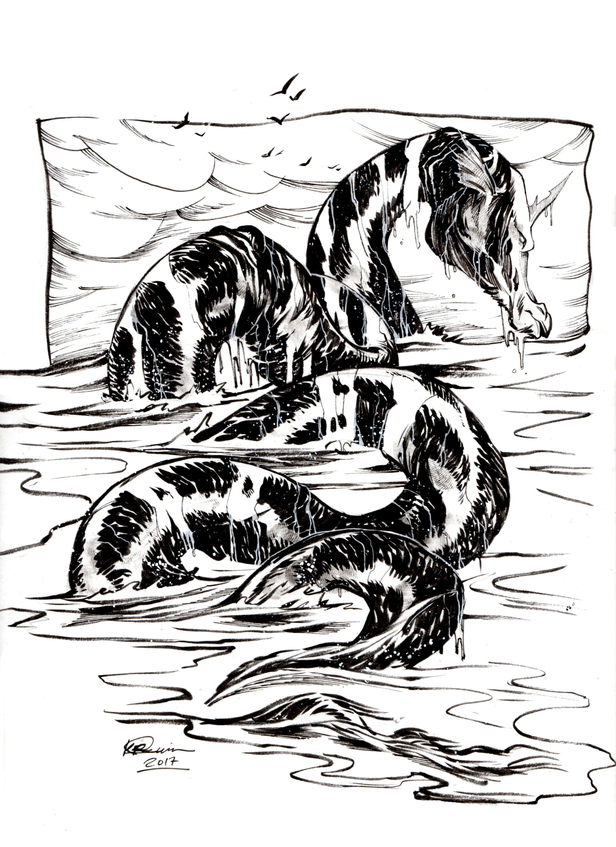 Inktober Day 17: Gloucester Sea Serpent - Original Artwork