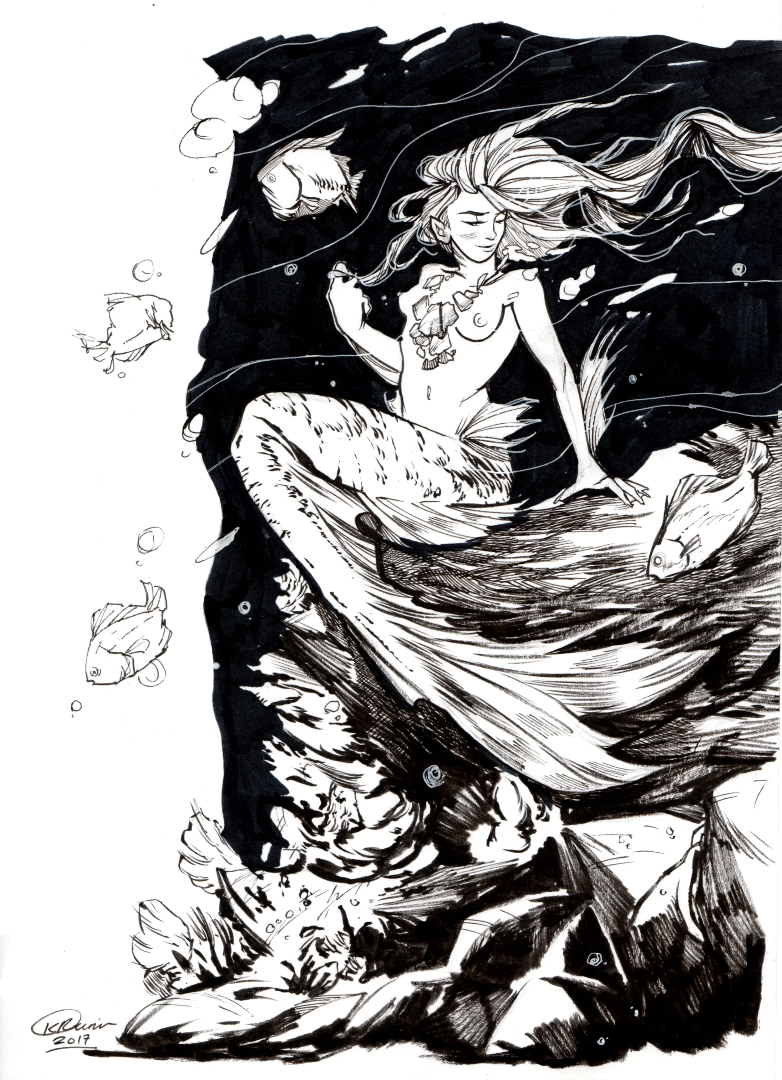 Inktober Day 12: Mermaid - Original Artwork