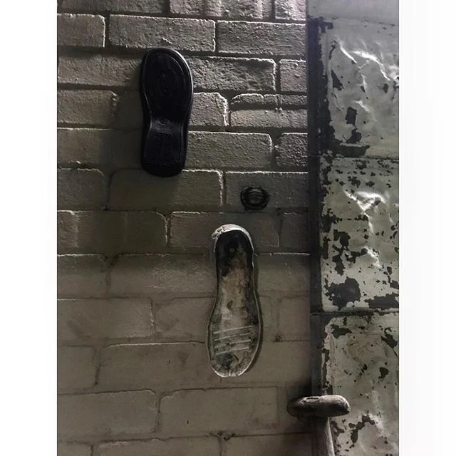 The stuff I find he&rsquo;s done . #lostsoles exhibition coming soonish .....@joefilshie @joe_filshie_gallery #stuff #home #proudwifey paddle from the Amazon river many 🌑 &lsquo;s ago , pressed metal @elsiestuart #textures