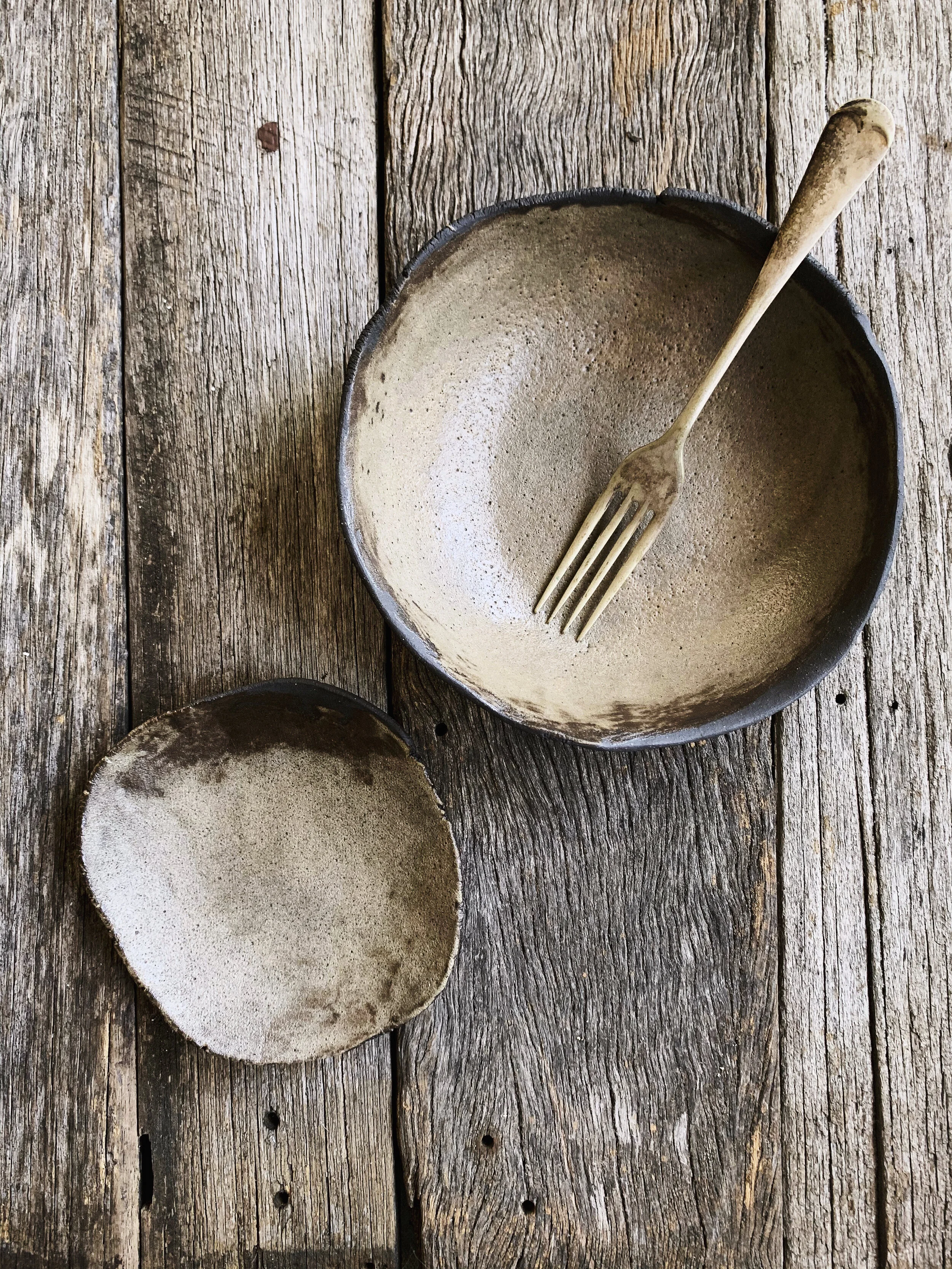 earthy-grey bowl &amp; dip dish