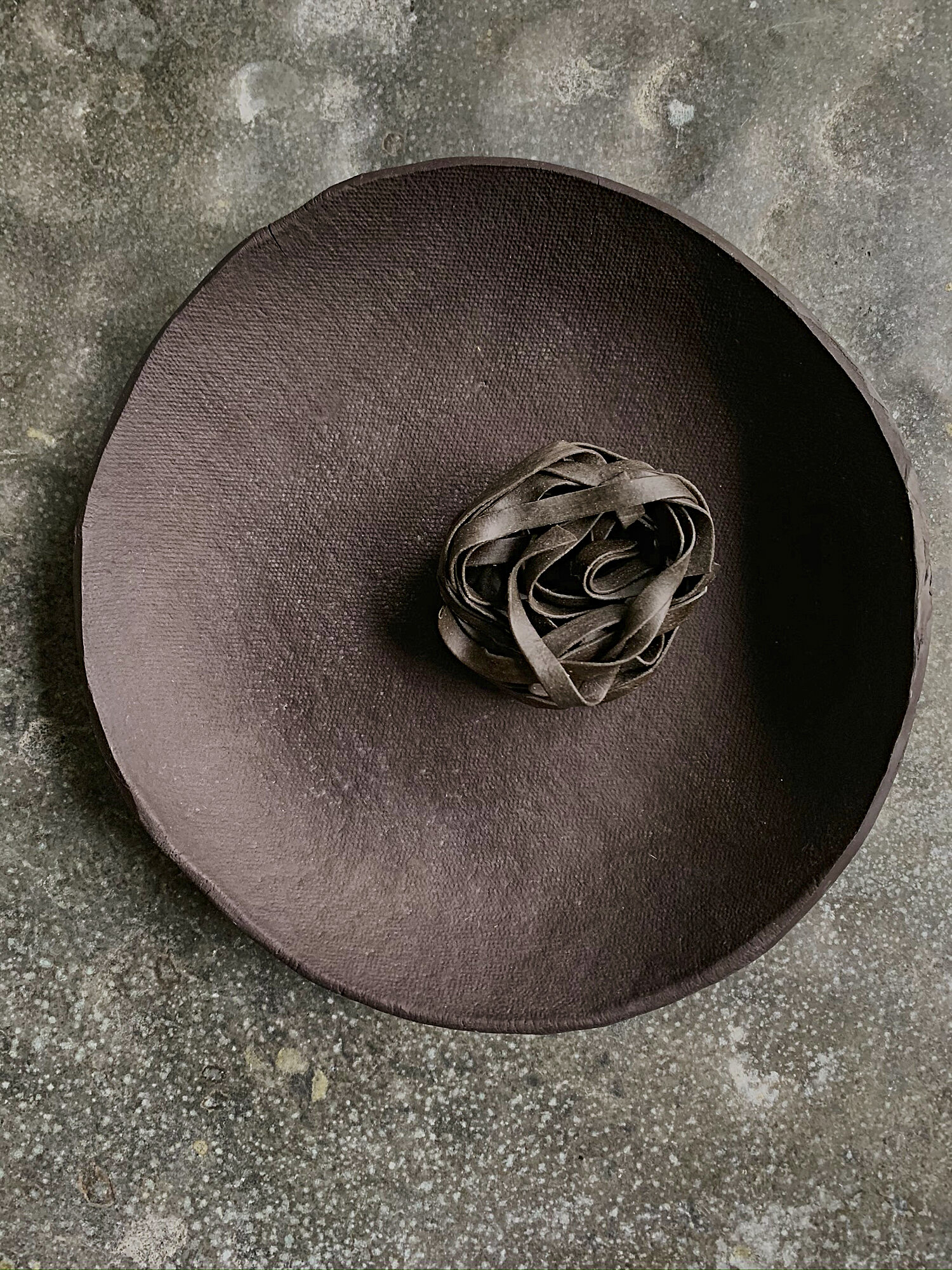 black linen pasta bowl