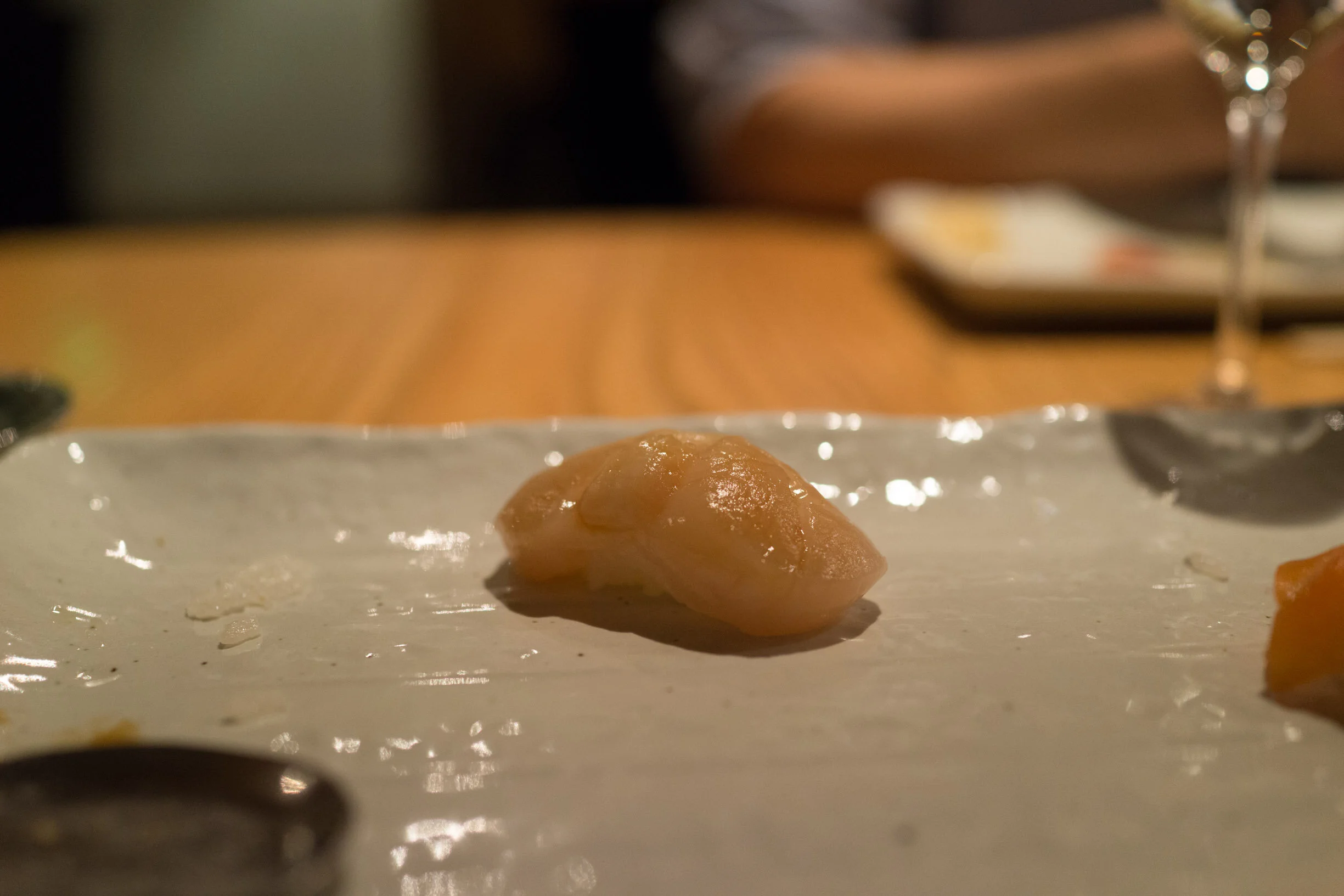 Sushi Kashiba scallop nigiri with soy sauce