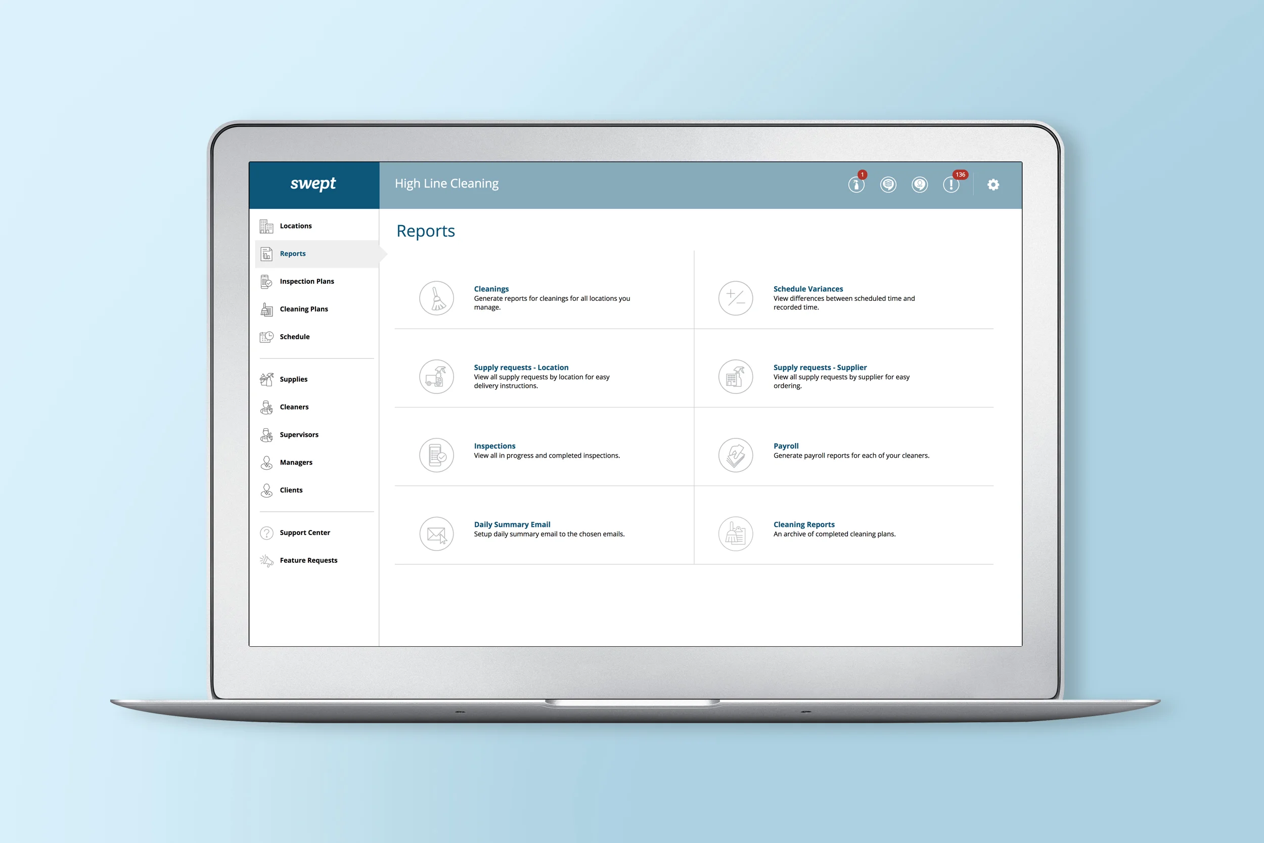 Interface design for the Swept web manager.