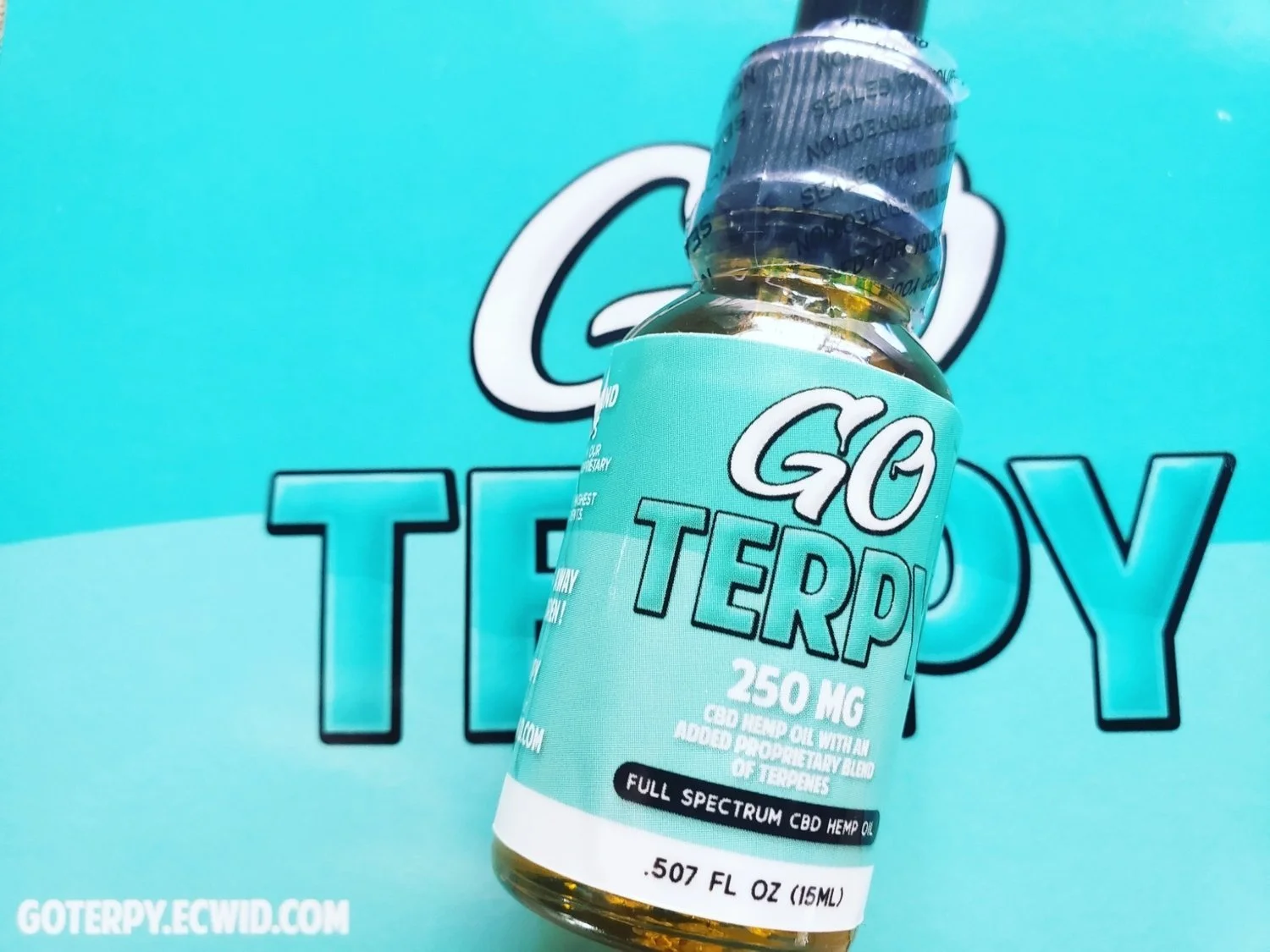 Go Terpy is Full Spectrum CBD Tincture from Hemp with a proprietary blend of organic terpenes for additional medicinal effects. There are 250 mgs of whole plant full spectrum CBD in each 15ml 1/2 oz bottle.