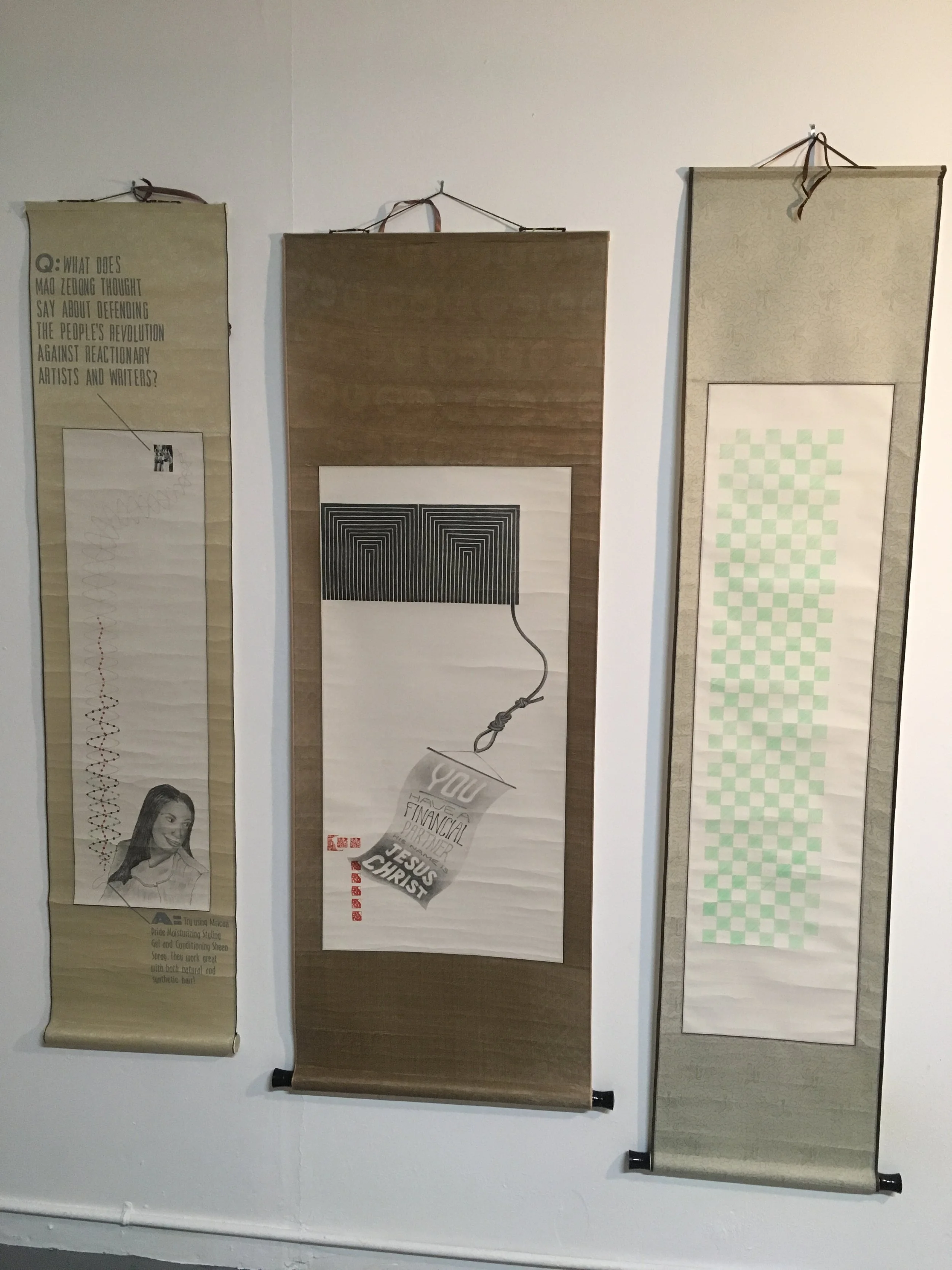 Drawing on pre-made painting scrolls.
