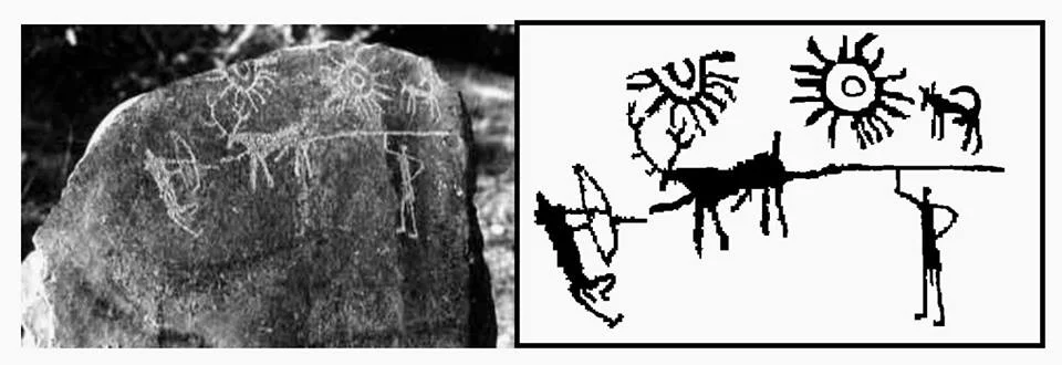 The Hunting Scene drawing with 2 Suns