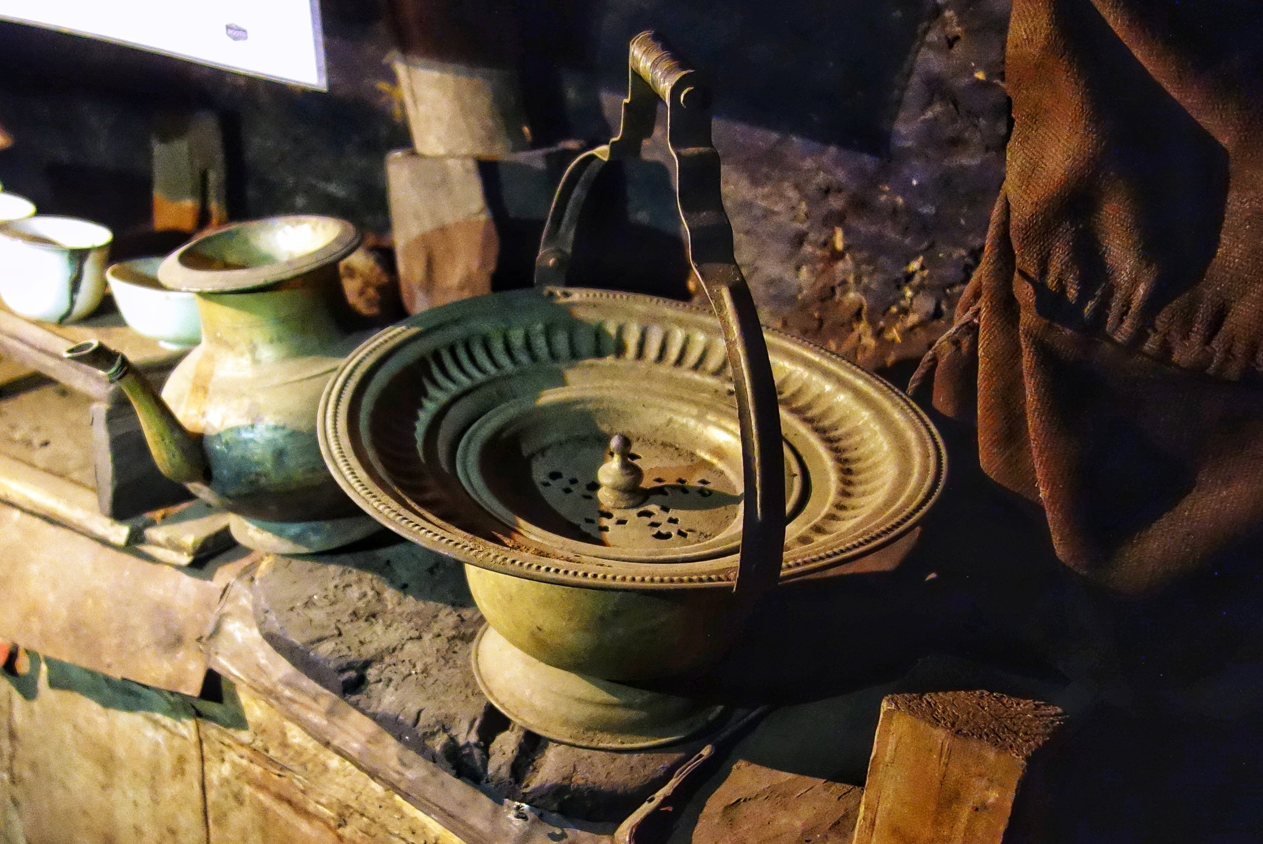 An old Hand washing jug and the portable basin type pan.