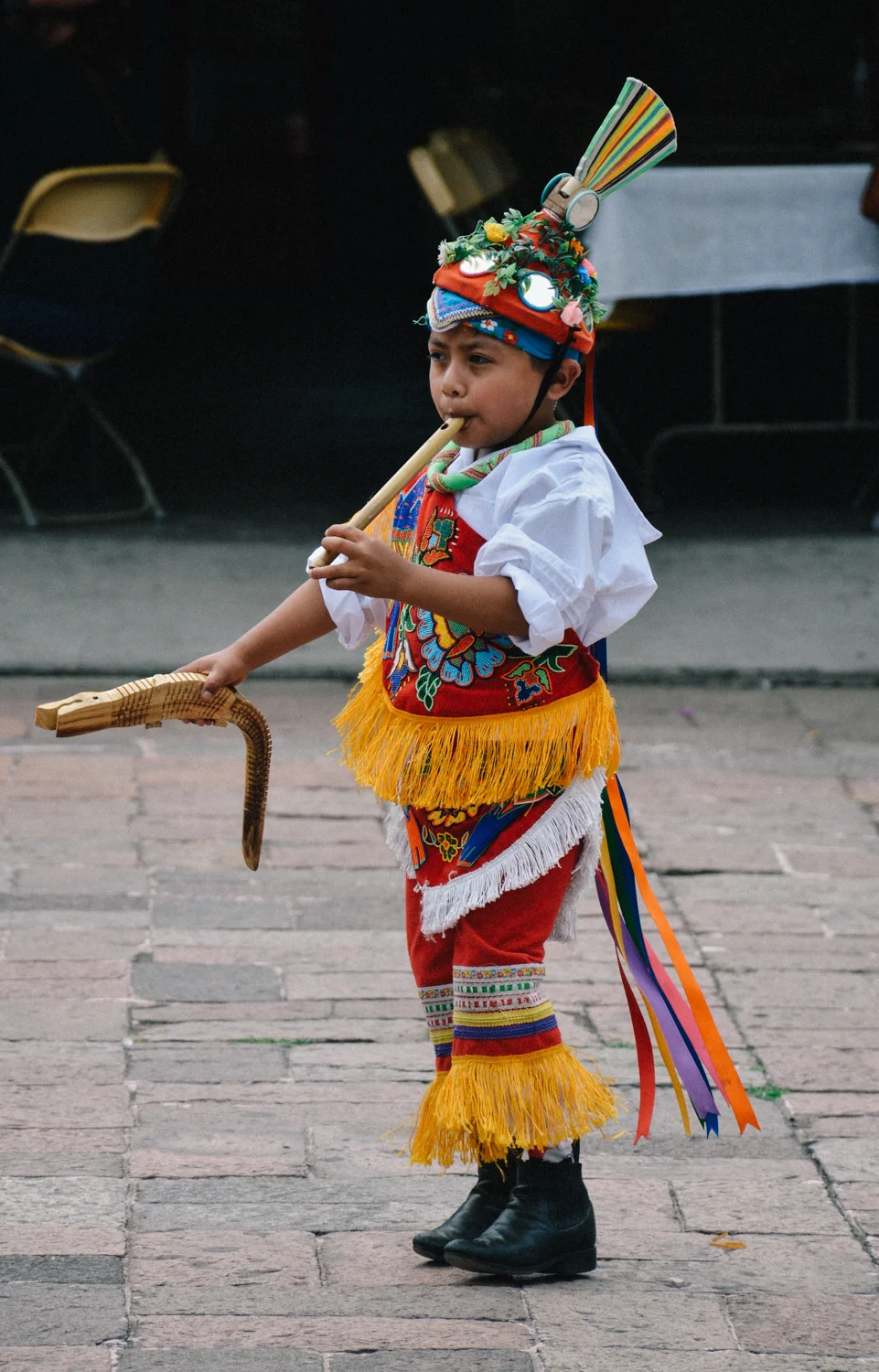 The Voladores de Papantla are a cultural tradition of the Totonac people of Veracruz state. The voladores, "fliers," sometimes called hombres pajaro, "birdmen," launch themselves from the top of a pole of up to 150 feet in height, and slowly descend circling the pole. Here they perform in the Parc of Xochimilco, registered as World's Heritage at the UNESCO - Mexico City - May 14th, 2017