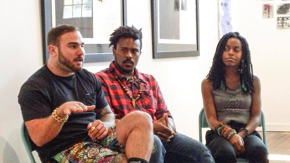  Jordan with Nicholas Joseph Contrera and Aliana Grace Bailey at Artist Talk: _______hood.  Photo by Kevin Robinson. 