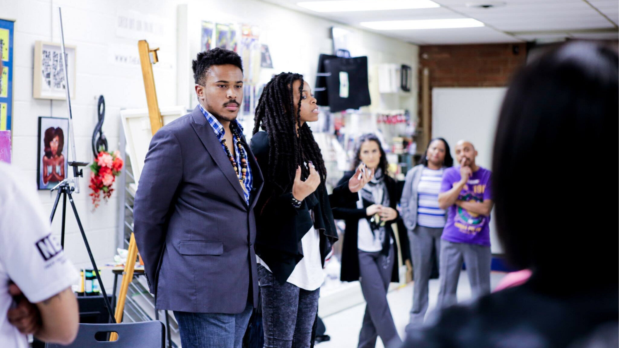  Jordan with Aliana Grace bailey at Artist talk for Alumni &amp; Friends show 2014.  Photo by Mike Pullum. 