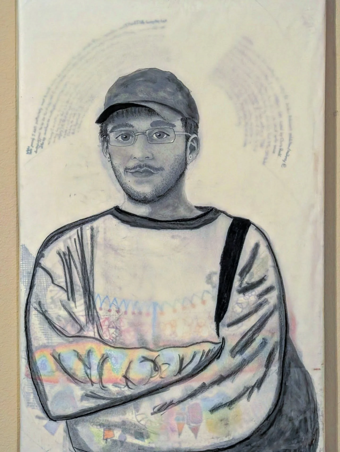 Alec Celis
Medium: Mixed Media
Dimensions: 36"x 23"
Year: 2024
Alec is an emerging artist who combines art, personal reflection, and therapy together by using his doodles and pairs them with his journal entries reflecting on everyday l