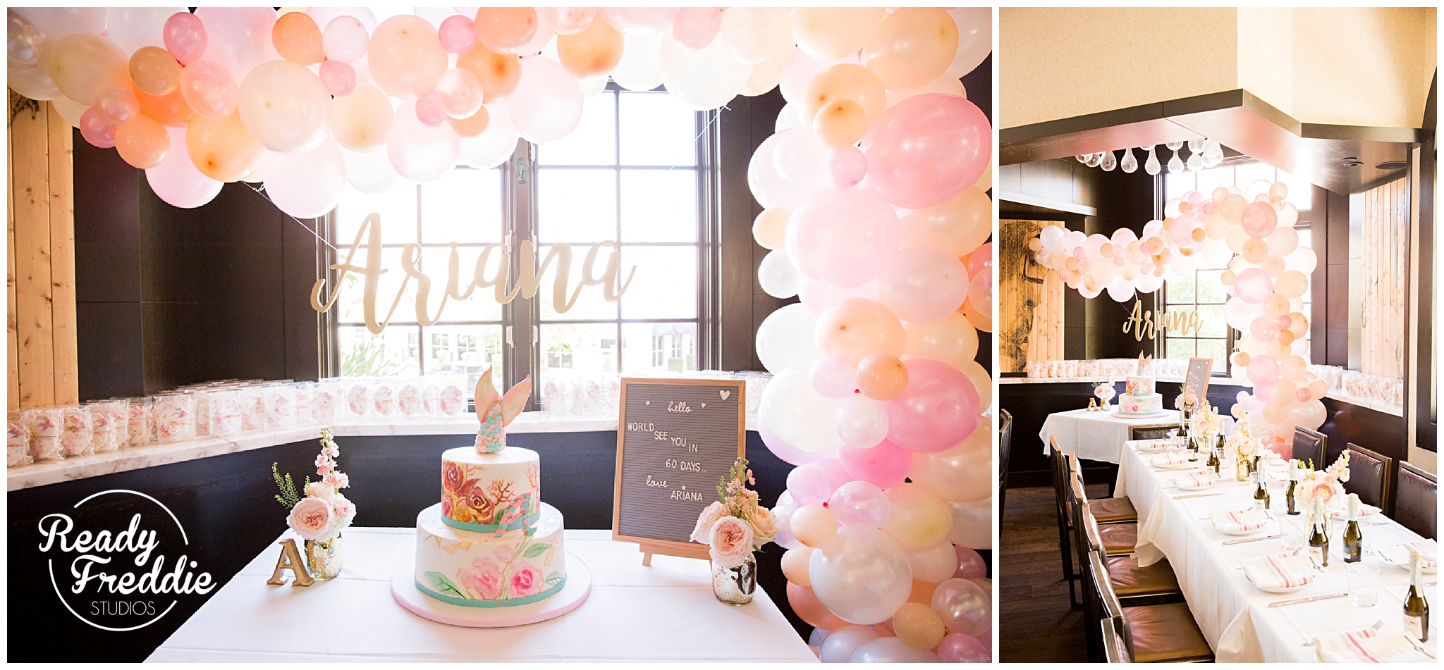 beautiful balloon arch at a baby shower