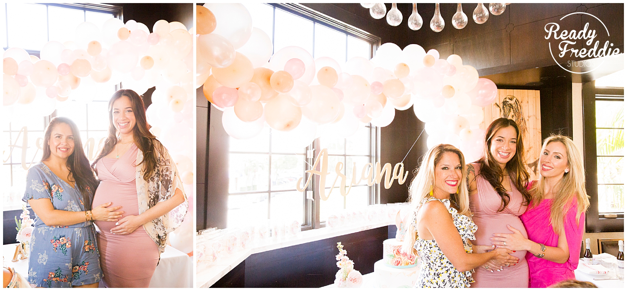 mom to be with friends at baby shower