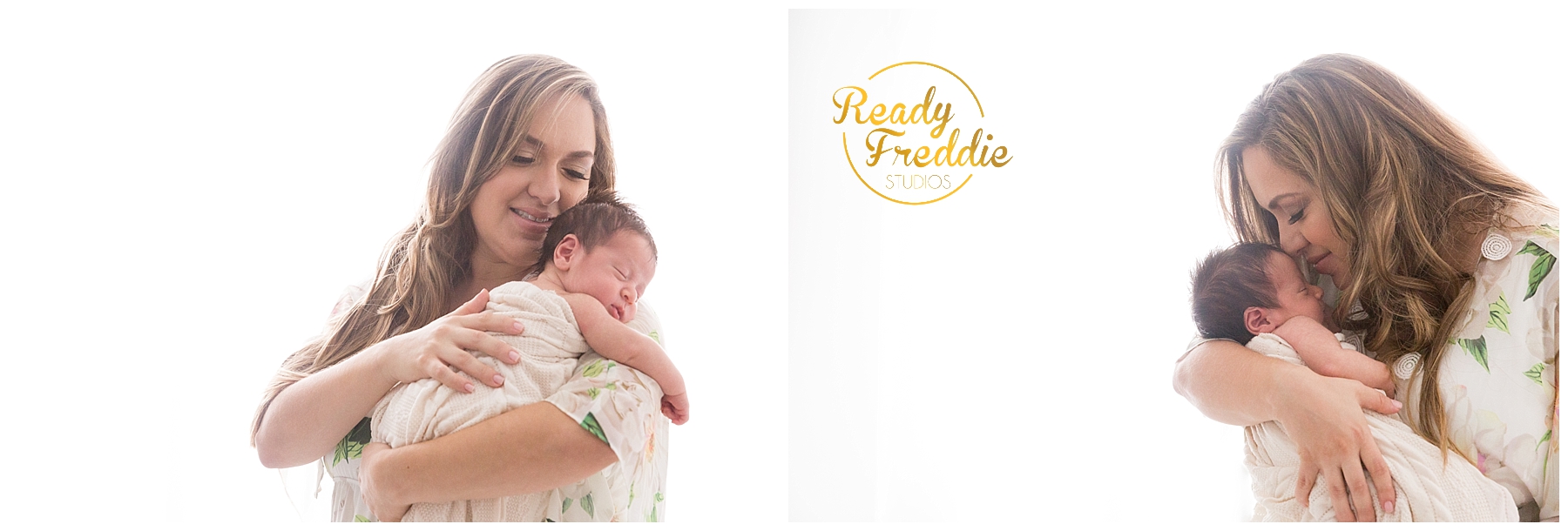 mom kisses newborn baby during session
