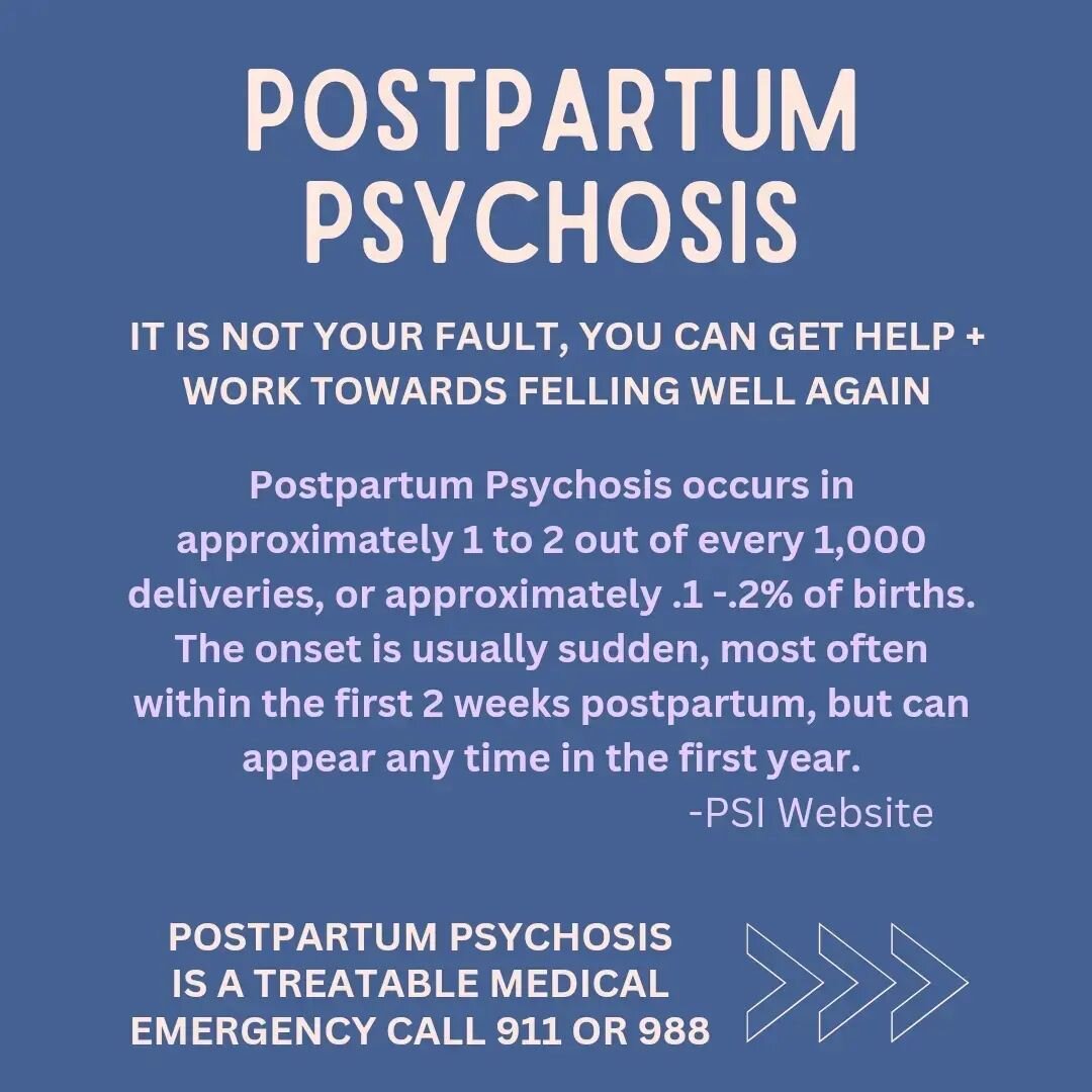 Reposted from @arise.wellness Postpartum Psychosis is a treatable medical emergency. Please call 911 for help if you or someone you know is struggling. 

Taken from the PSI website...

Postpartum Psychosis occurs in approximately 1 to 2 out of every 