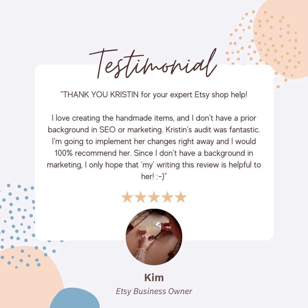 Recent client review from a talented artist who purchased one of my Etsy Audit packages ✨ Opening a shop on Etsy or need some help getting it to that next level? Check out the Etsy Services page on my website (link in profile). I&rsquo;m also working