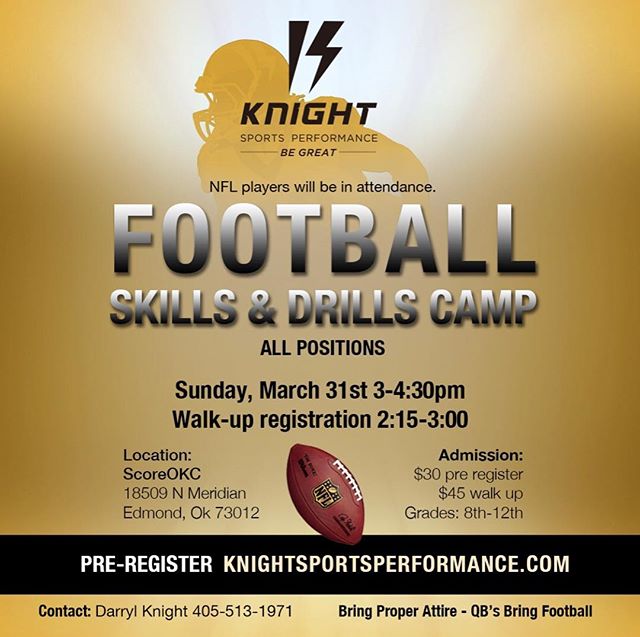 🚨🚨🚨 Calling all football players 8th-12th grade come show your skills and get some work! The link is in the bio to sign up!! Don&rsquo;t miss out on this opportunity to get better!! 🚨🚨🚨 also enter for a chance to win a Knight Sports Performance