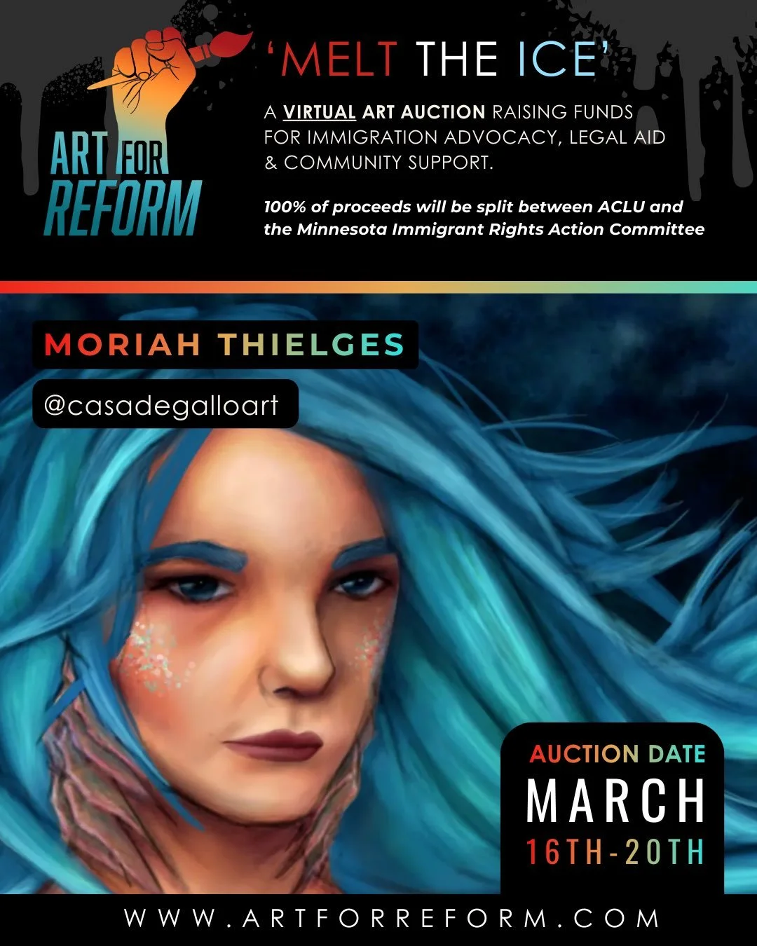 Happy to share that I am once again a part of an Art For Reform auction coming up this month. I had donated pieces for auctions in the past including their fundraiser for North Carolina after their hurricanes. I am pleased to share that they are hold
