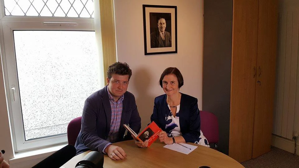 With current Llanelli MP, Nia Griffith, discussing the Cofio Jim campaign.