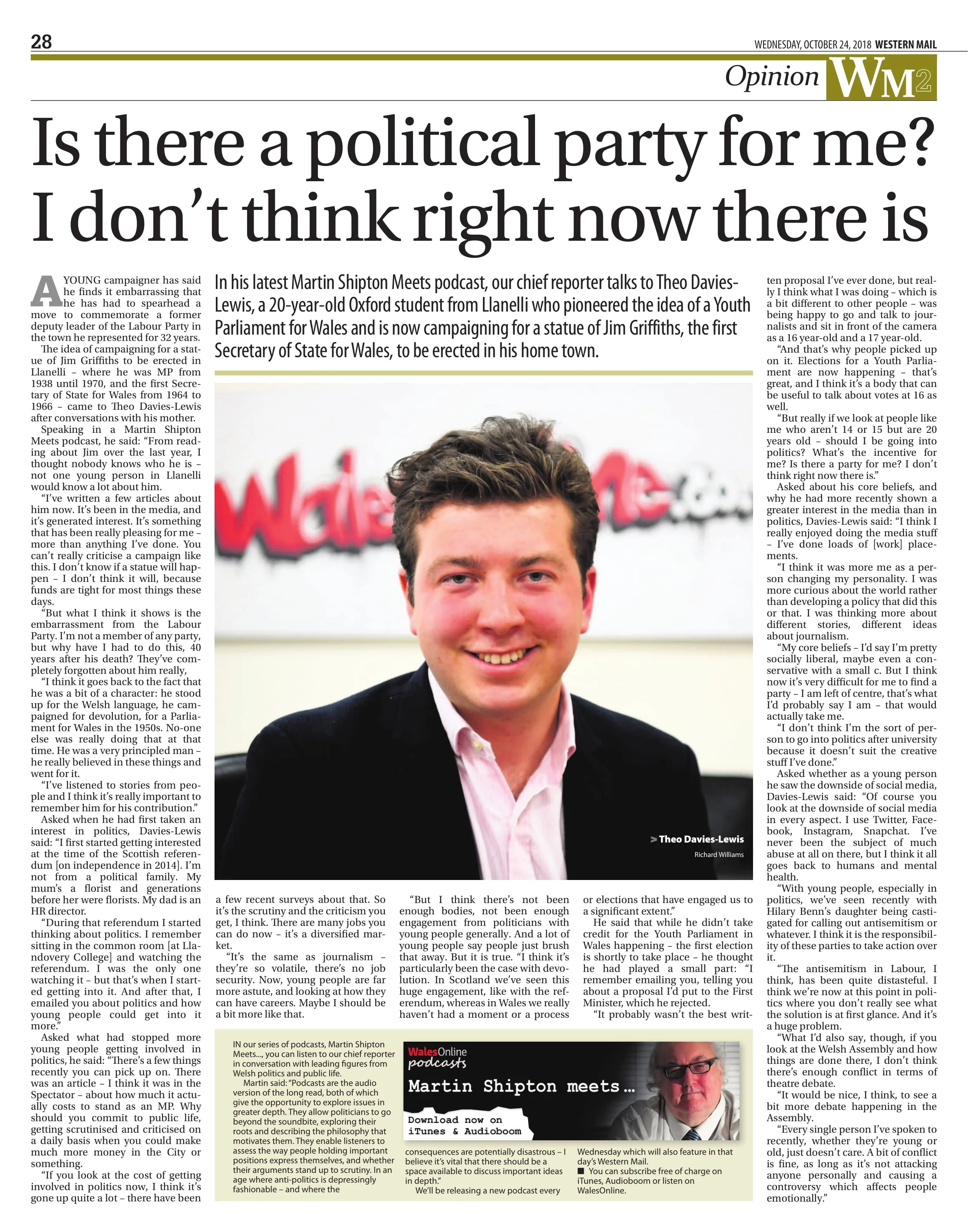 My full page spread in Wales’ national newspaper following the interview.