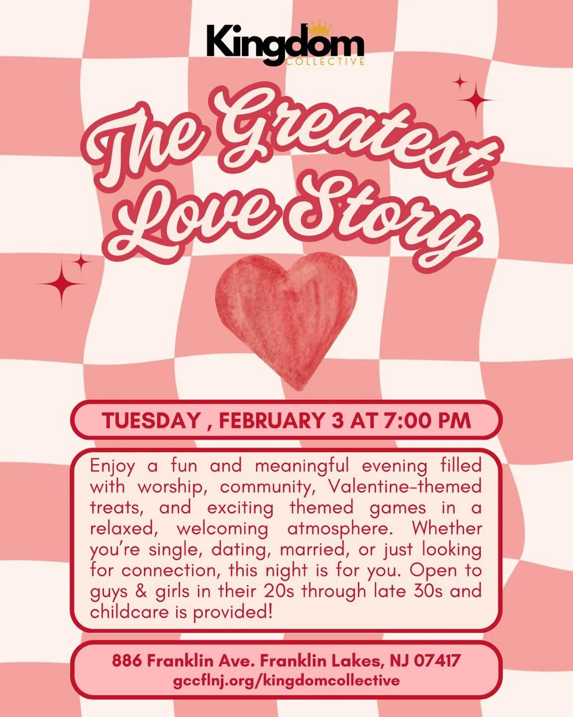 Looking for real connection and meaningful community? 🤍
Kingdom Collective is TONIGHT at 7:00pm!

No matter your season of life, single, dating, married, or somewhere in between, you belong here.
✔️ Guys &amp; Girls ages 20s&ndash;late 30s
✔️ Kids w