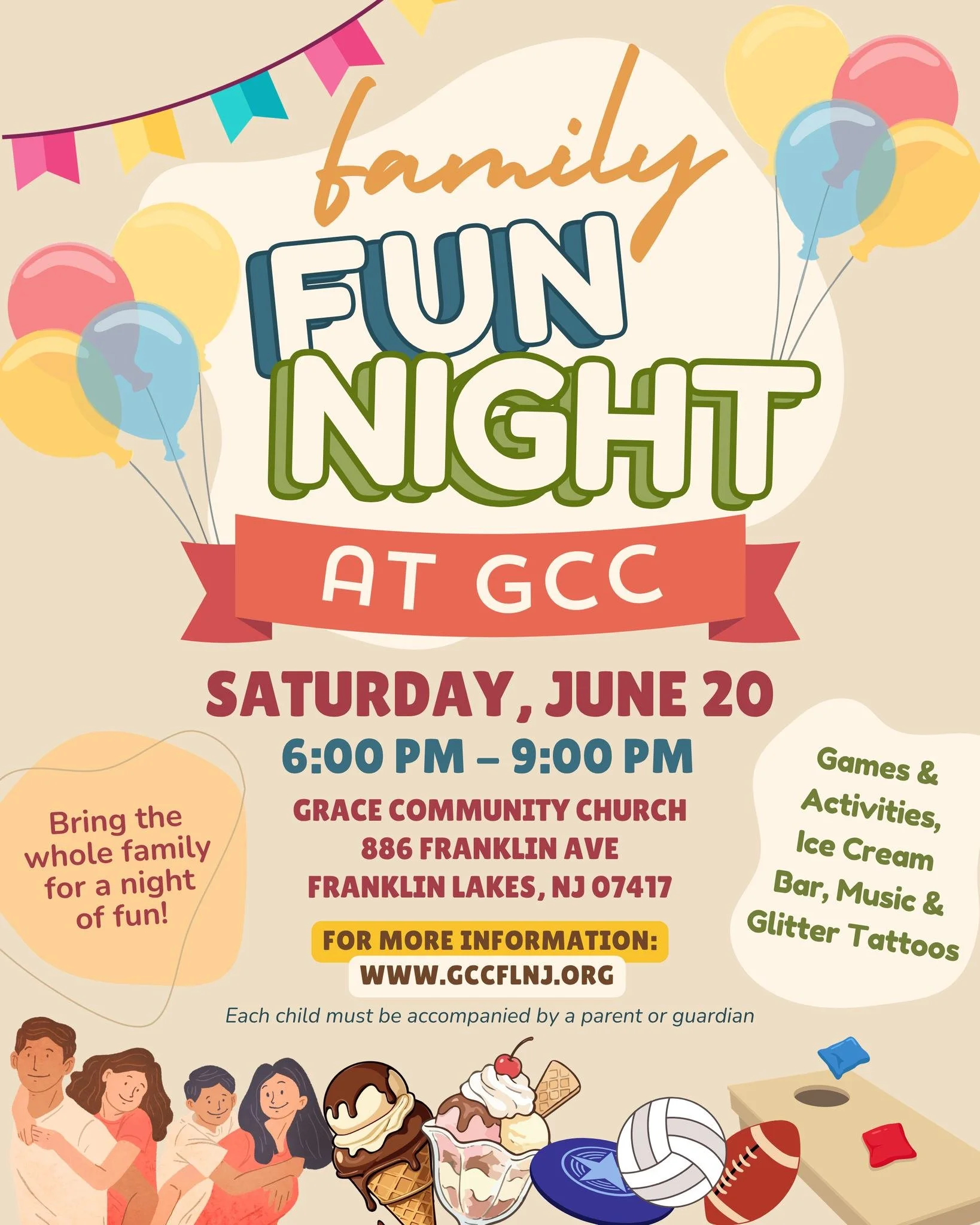 🎉🍦 FAMILY FUN NIGHT IS ALMOST HERE! 🍦🎉

Looking for something fun to do with the family this summer? Join us for a FREE Family Fun Night on Saturday, June 20, from 6:00&ndash;9:00 PM!

Enjoy an evening packed with:
✨ Games &amp; Activities
🎶 Mus