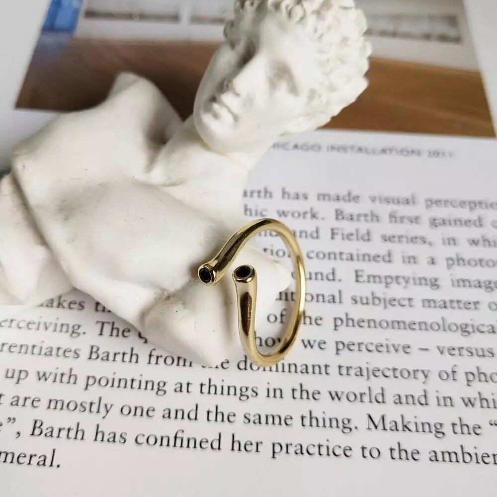 Gold Ring with Black Stones