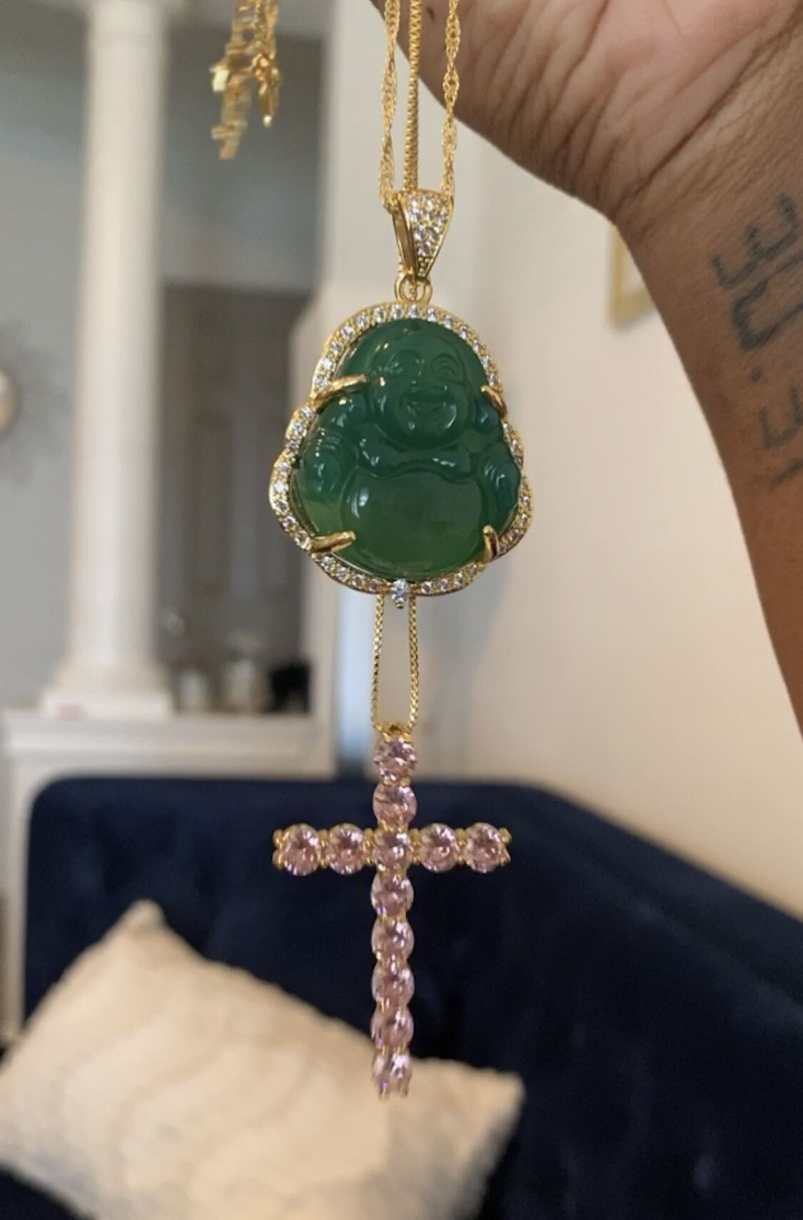 Buddha Necklace and Pink Cross