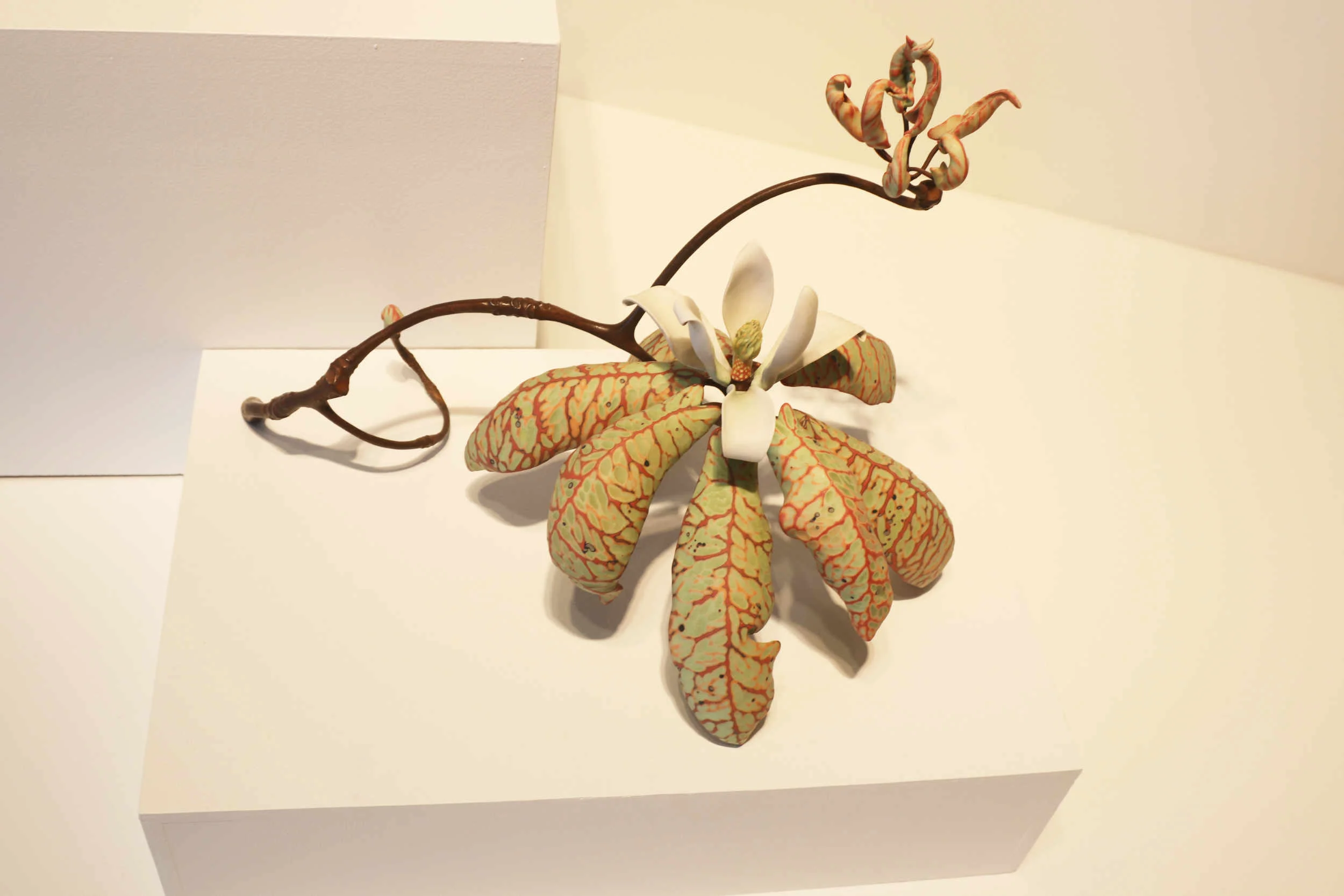 Michael Sherrill, Undressed Magnolia, 2003. Porcelain, glaze, steel.