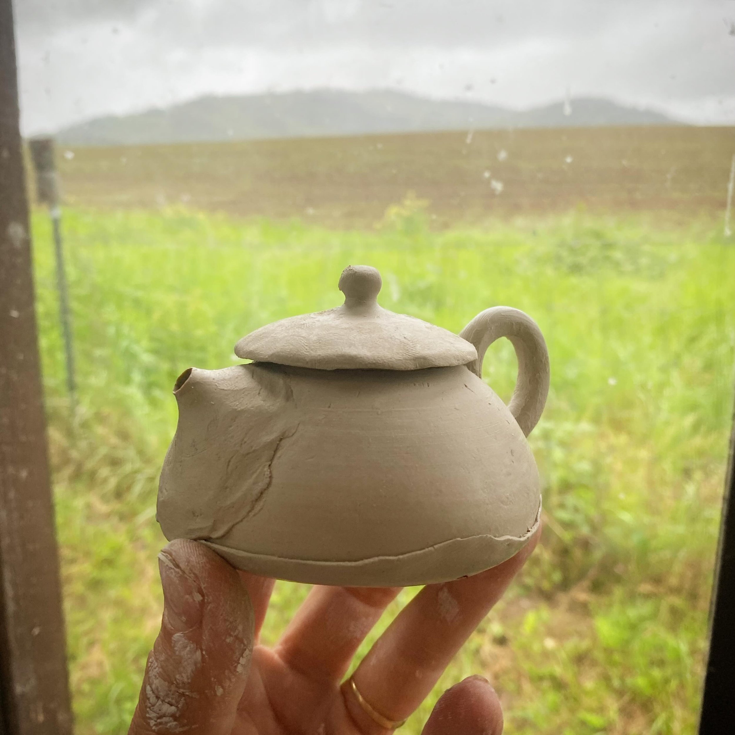 Making little gong fu teapots by day and editing photos for my Mother&rsquo;s Day sale by night. You can see Mount Pisgah in the background through the drizzle here!

The sale will open Wednesday 1st May at noon PST.