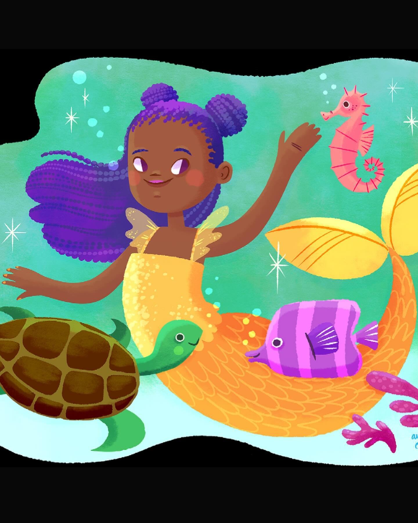 This mermaid would make an adorable puzzle don&rsquo;t you think? I&rsquo;m looking for cute, kid focused work! 🥳 #kidlitart #kidlitillustration #characterart #mermaidart #amandaclarkeillustration