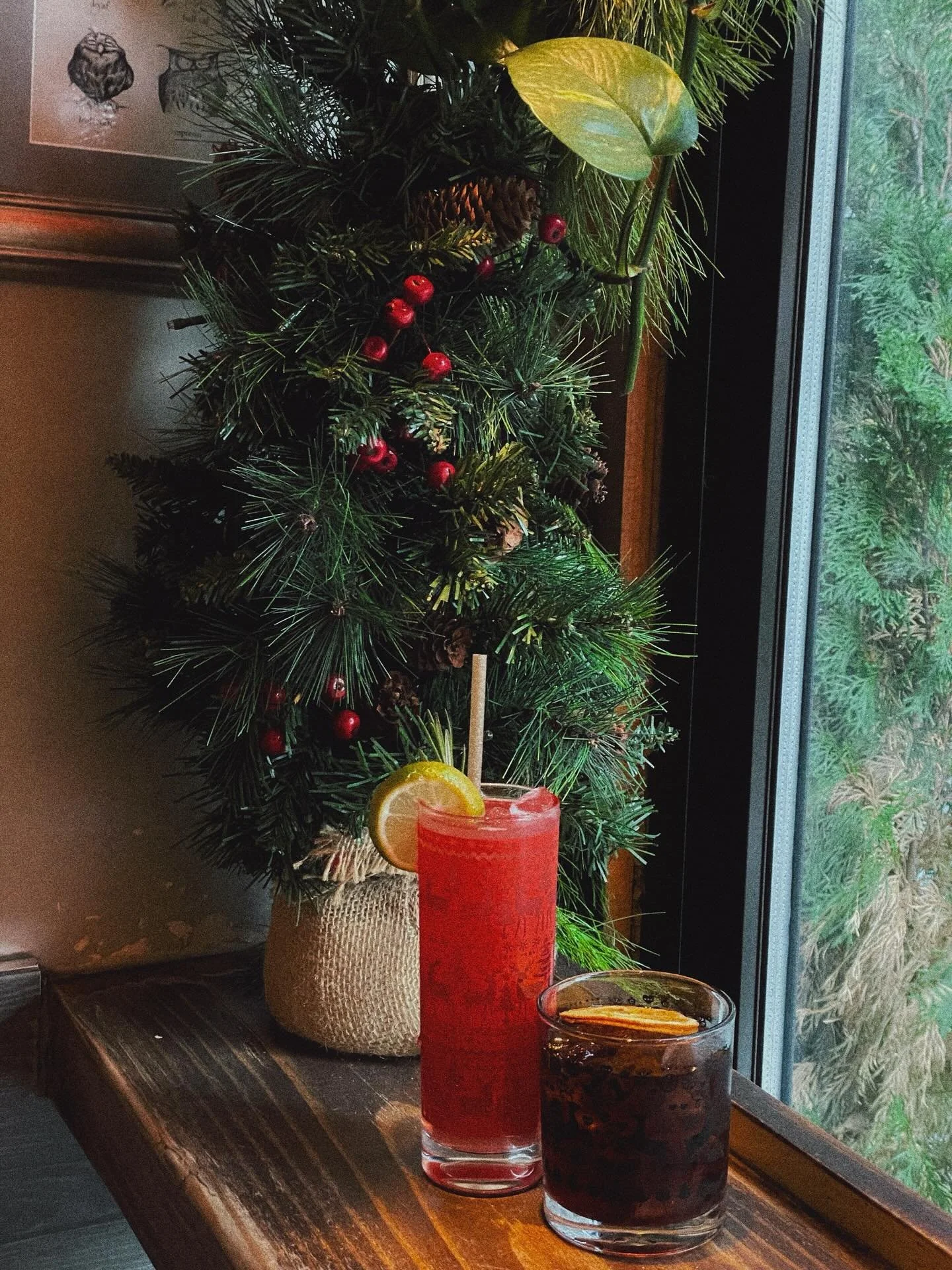 Holiday Happy Hour
Monday-Thursday 4:30-6:30
$12 house red or white
1// priced Deviled Eggs
$12 for cocktails 📷 above!
L: WINTER TONIC: your choice gin or vodka, vermouth Blanc, spiced cranberry syrup, lime, tonic
R: GRANDMA&rsquo;S REVENGE: bourbon