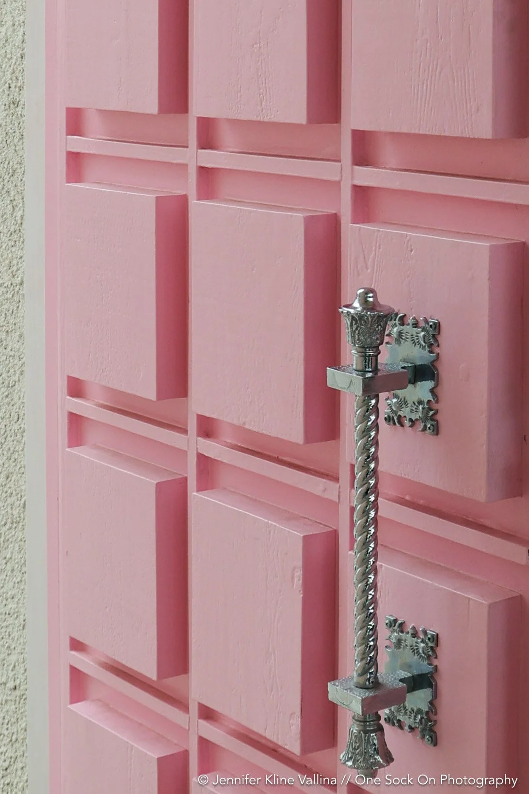 pink front door from That Pink Door House Palm Springs California MCM