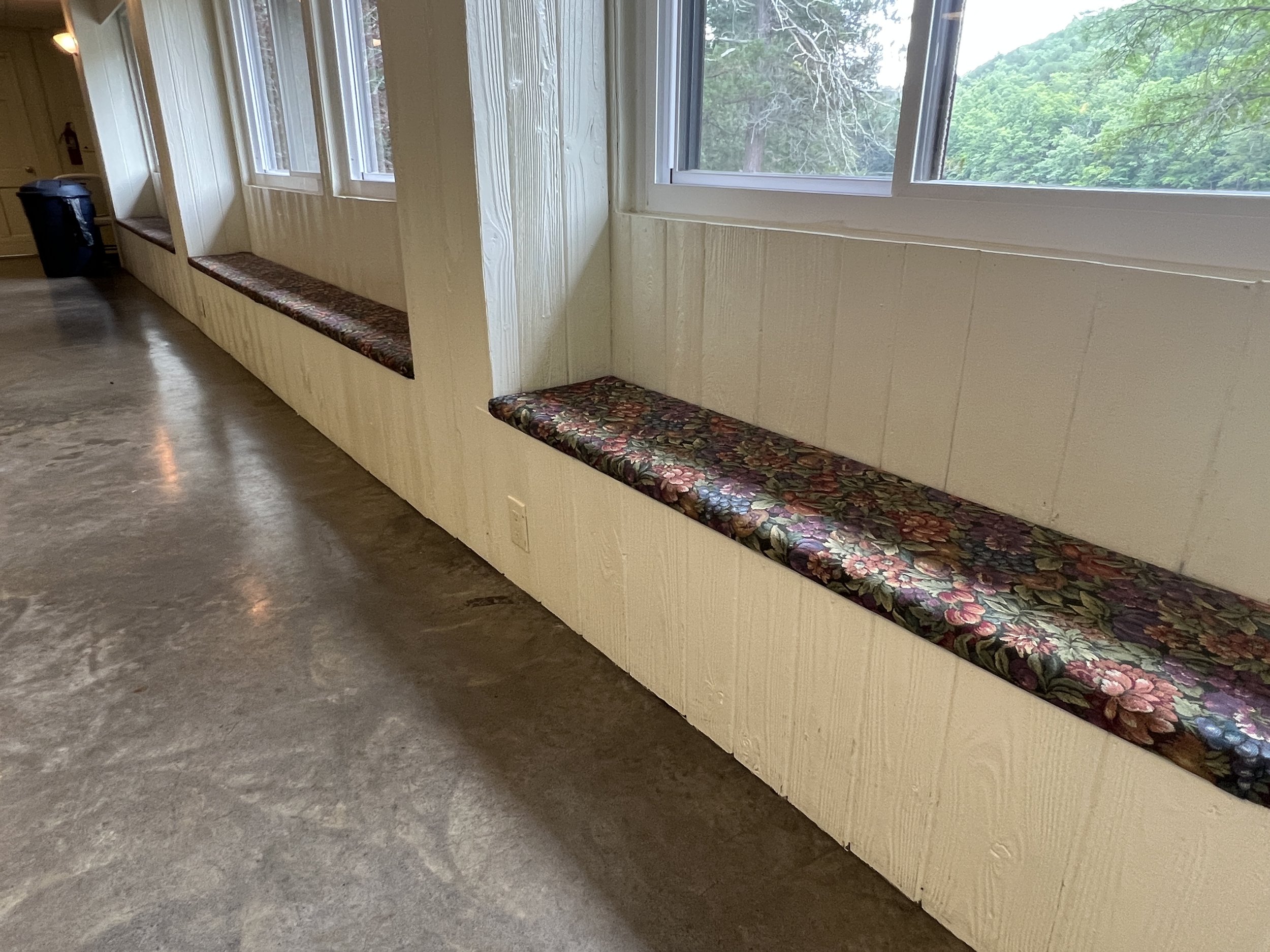 Bench seating along two walls