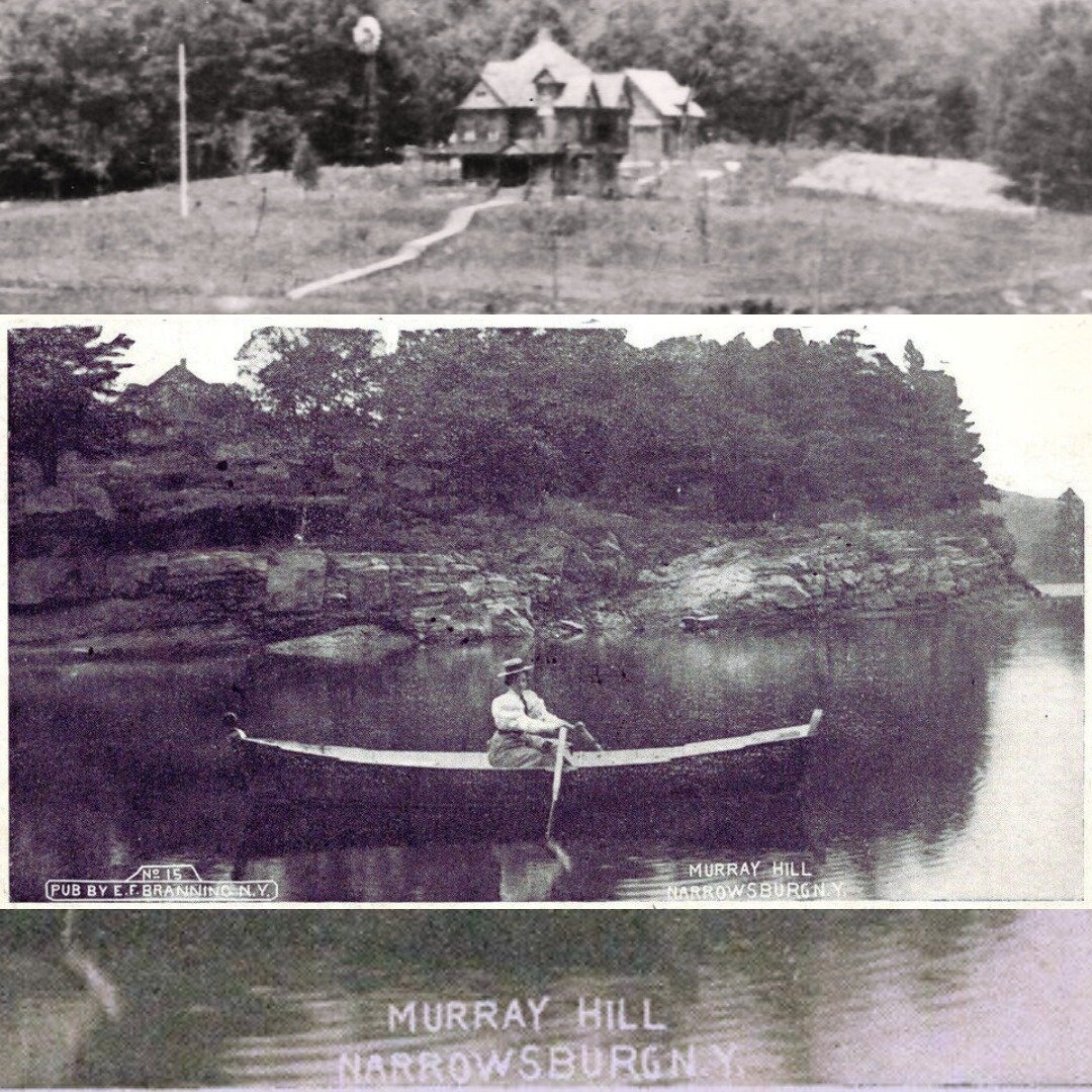 ❓️ Did you know #NarrowsburgNY had its own Murray Hill? This 1904 postcard features a woman in a rowboat with Murray Hill and the Murray mansion on the hill in the distance 📌  in the location of @thedarbyhotel.⁠
⁠
Unlike New York City's Murray Hill,