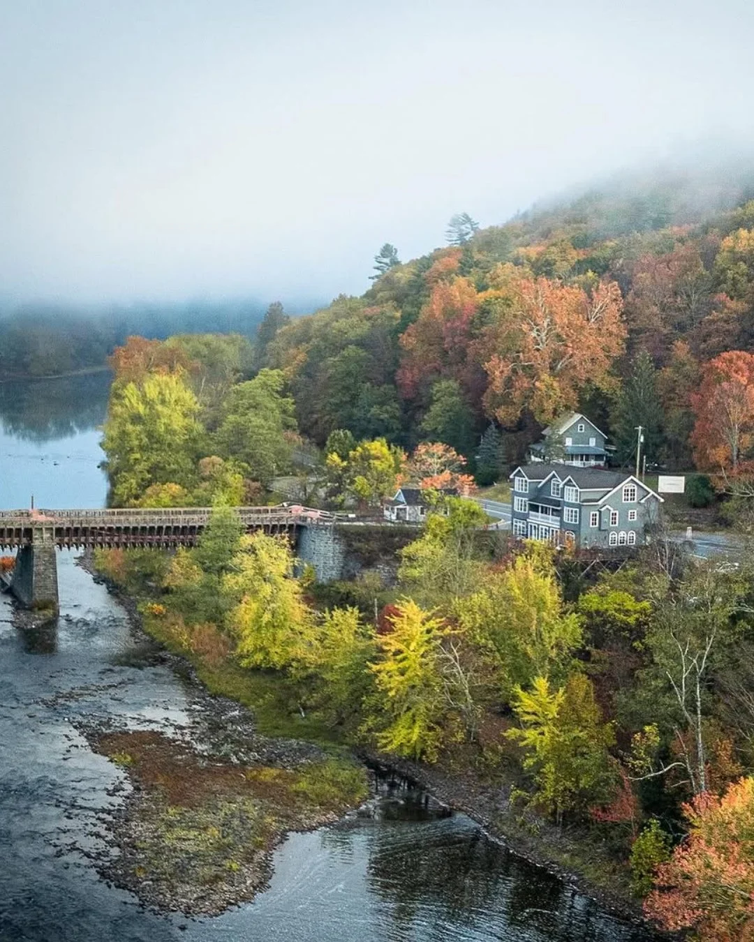Looking for an easy spring outing? 🌿 Just 11 miles south of Narrowsburg on Route 97, Lackawaxen, Pennsylvania is one of those places that feels like a quiet discovery.⁠
⁠
Park near the river and walk across the Roebling Bridge&mdash;built in 1849 by