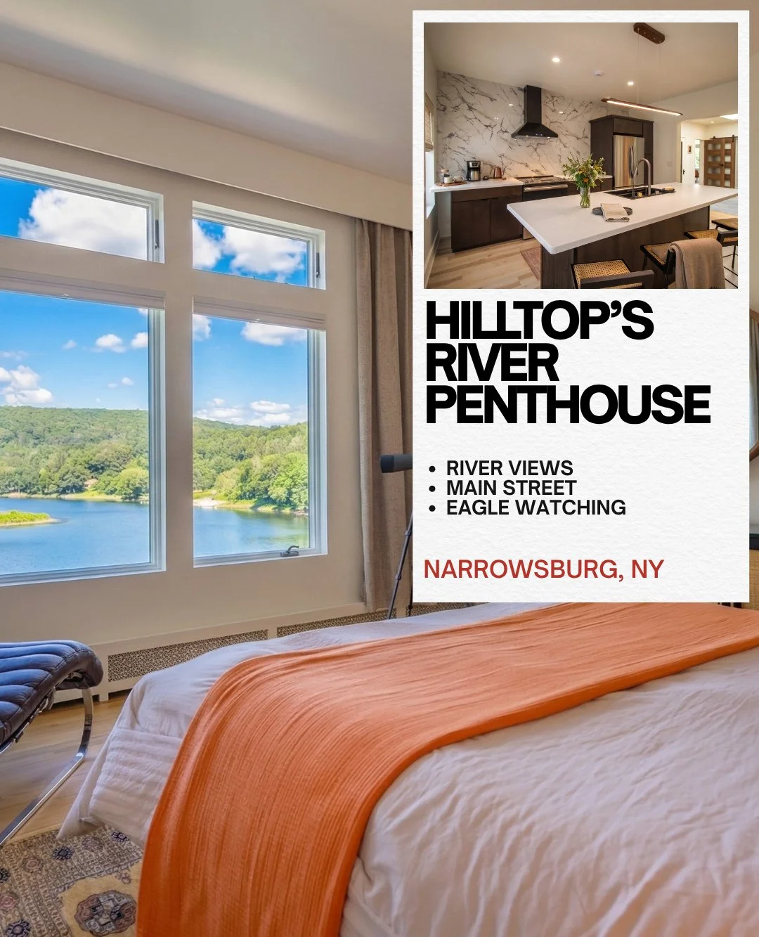 Welcome new Chamber member Hilltop&rsquo;s River Penthouse 🦅🌅⁠
⁠
Perched right on Narrowsburg&rsquo;s Main Street, this cozy two-bedroom getaway offers sweeping views of the Delaware River from every room &mdash; perfect for eagle watching, morning