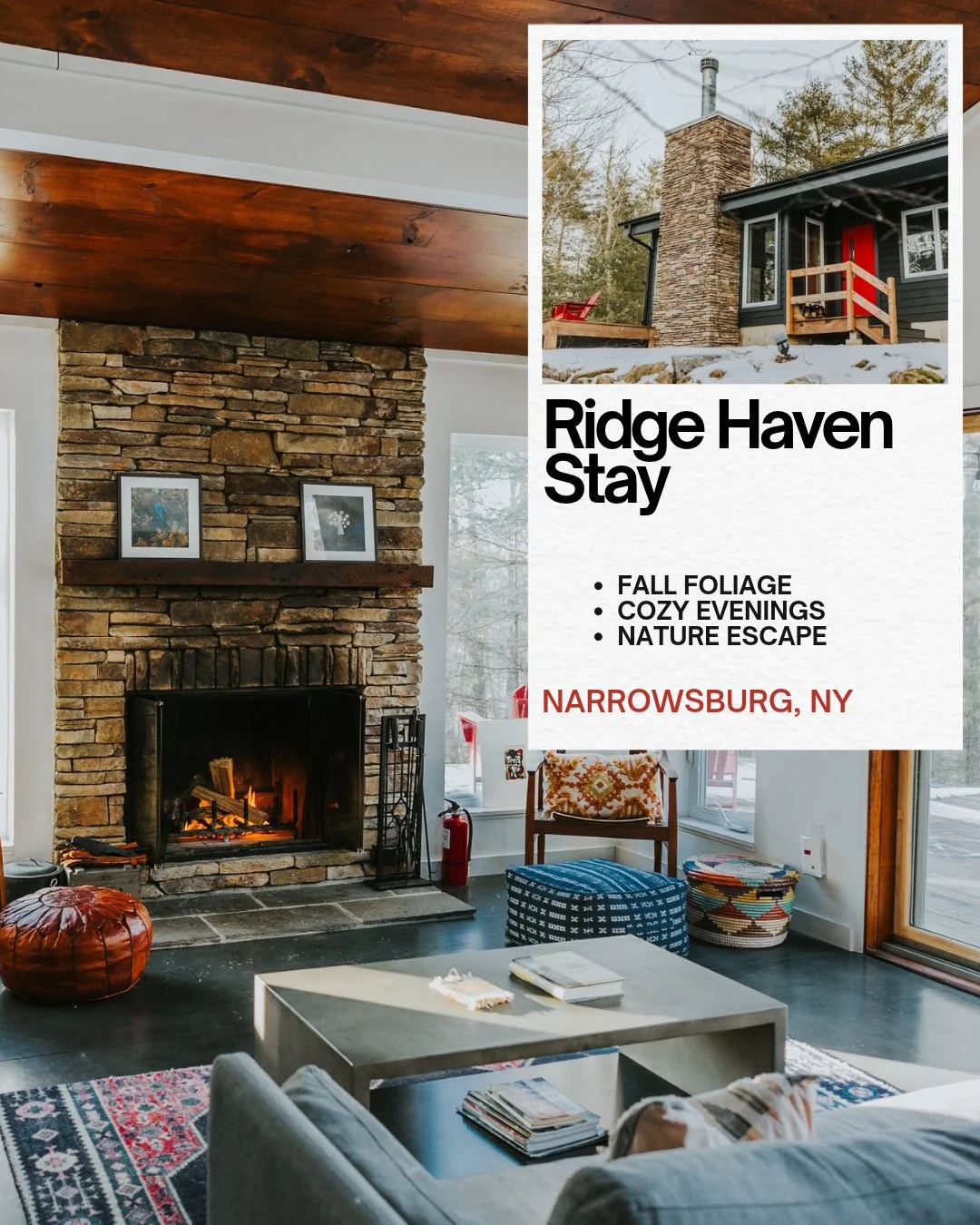 🍂 Your fall hideaway awaits at Ridge Haven! 🏡⁠
⁠
Five peaceful acres, crisp autumn air, and a cozy retreat to come home to after a day of exploring. Tucked away on Lake Ridge Road in Narrowsburg, Ridge Haven Stay is a four-season getaway with room 