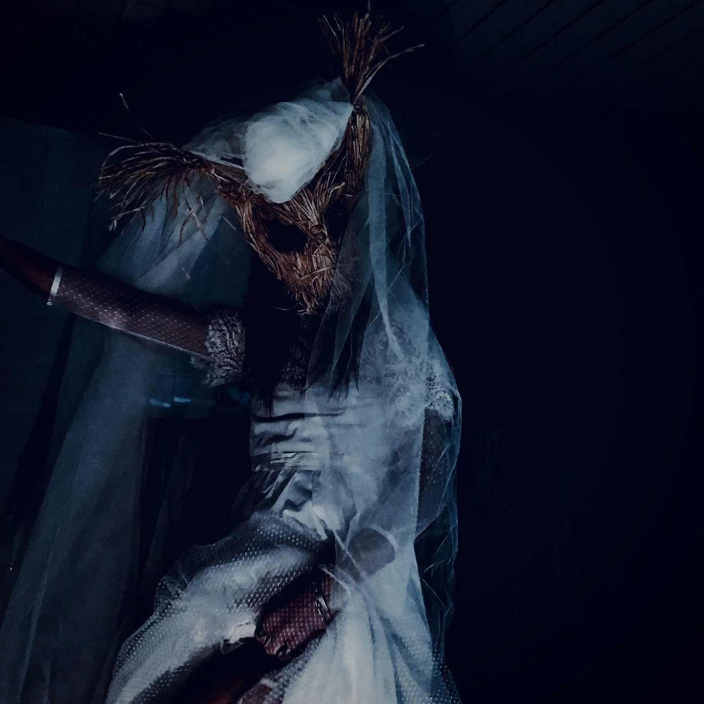 Handmade masks for Photos, movies, Halloween and fun times. #creepymask #crookedcrowmasks dress by #crookedcrowcostumes model G&eacute;