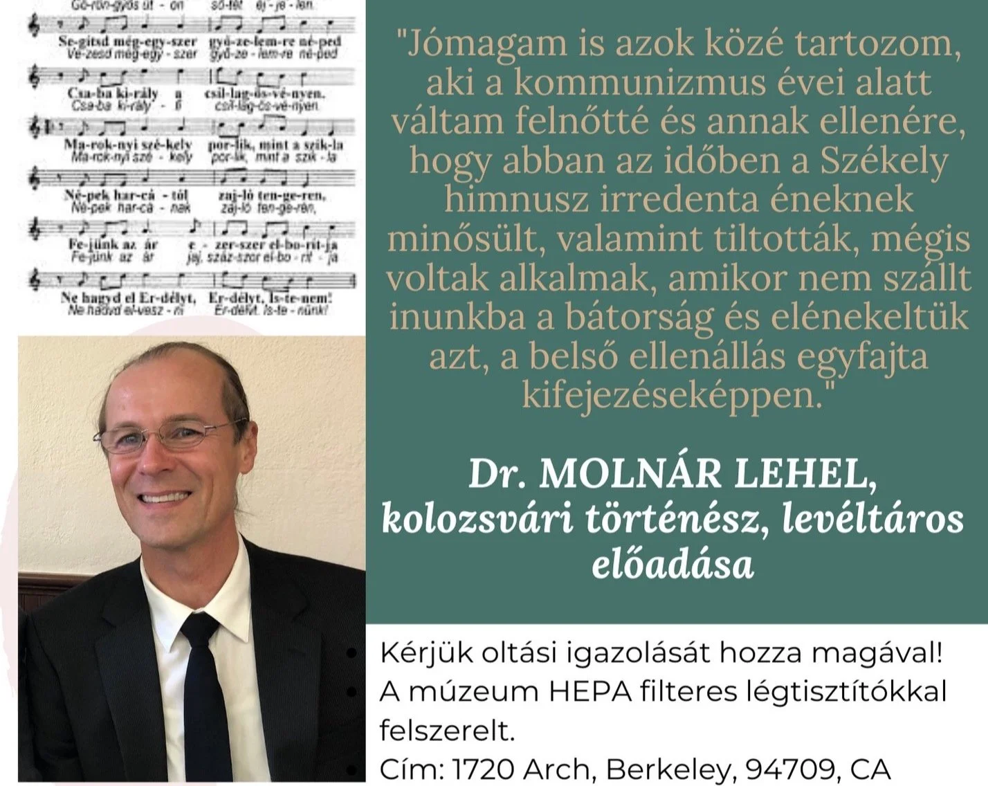 Lecture in Hungarian by Dr. Lehel Molnar PhD, Transilvanian historian and archivist