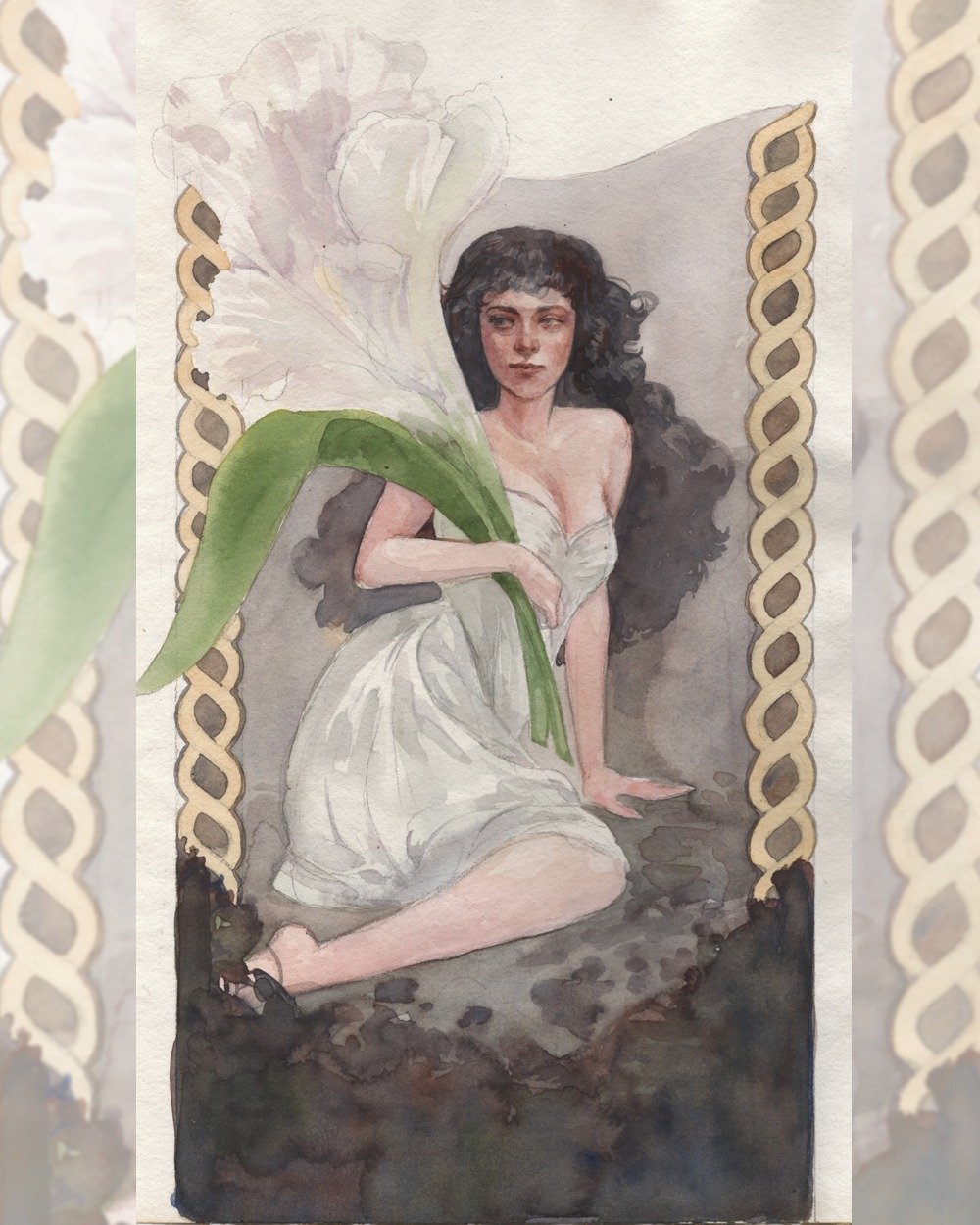Experiment watercolor from my stories yesterday - Not perfect but that's ok, she makes me feel happy and calm with the idea of Spring on the way 🌱
3rd pic is the thumbnail sketch that I did back in July if you're interested