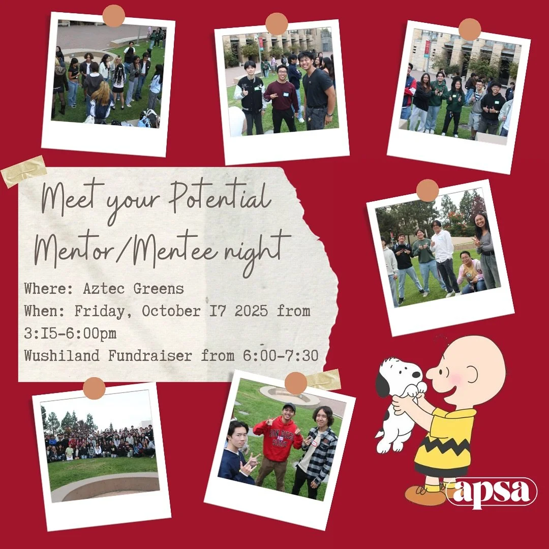 HEY APSA! 🤍 Are YOU interested in our Mentor/Mentee program but have no idea where to start?🤔 Or perhaps you want to connect with more people in the club? 🔌 Then this is the perfect night for YOU! 🤩

Join us for an EXCITING and THRILLING night wh