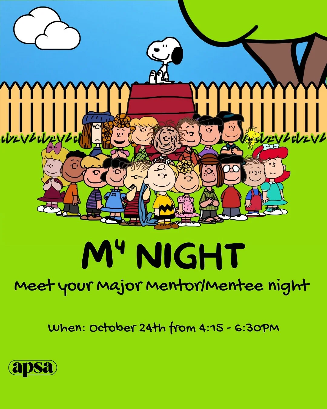 Looking for someone who shares your same passions, interests, and even major?! Getting involved in our Mentor/Mentee system helps you do just that! 💛🫂

Meet your Major Mentor/Mentee (M^4 Night) is just around the corner. 🤩🙌 On October 24th from 4