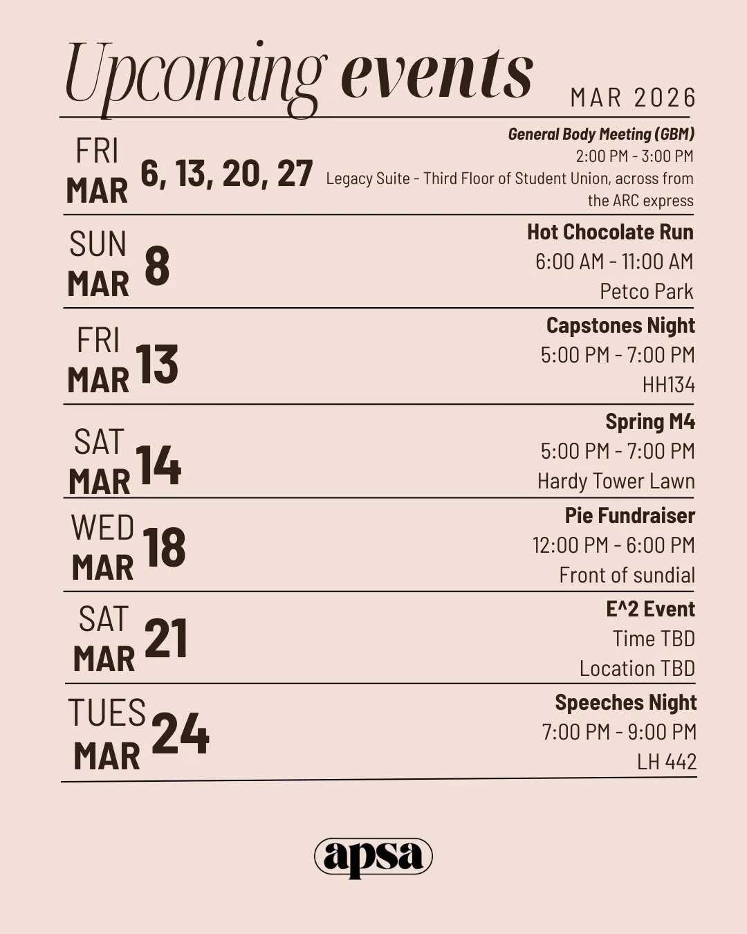 ✨ Here is our upcoming events for March ✨
Keep a look out for our stories about any location and time changes!