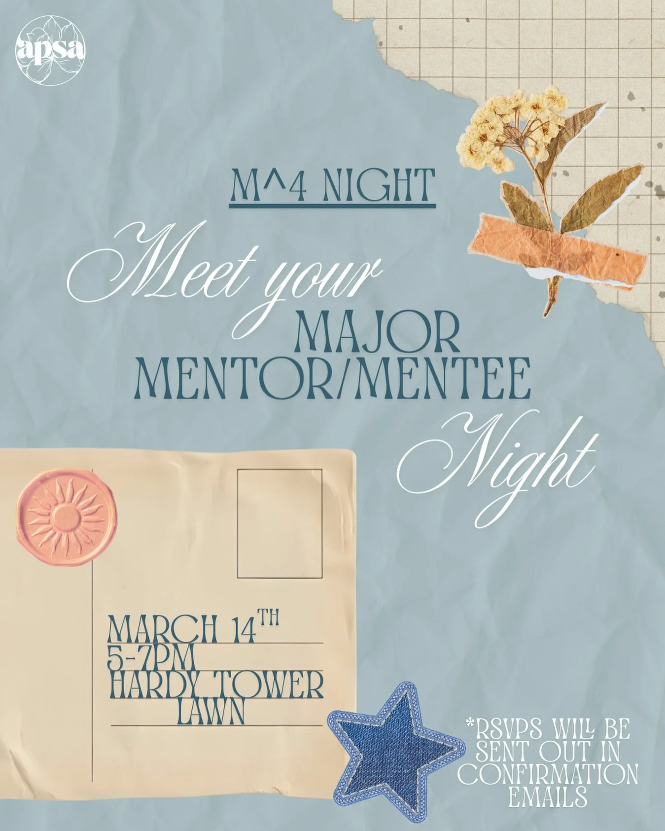 Come out to APSA&rsquo;s Spring 2026 M^4 Reveal night and see who your APSA Mentor or Mentee is! Our reveal night will take place this Saturday, March 14th @ Hardy Tower Lawn (same place as last semester) from 5-7pm. RSVPs were sent out in confirmati